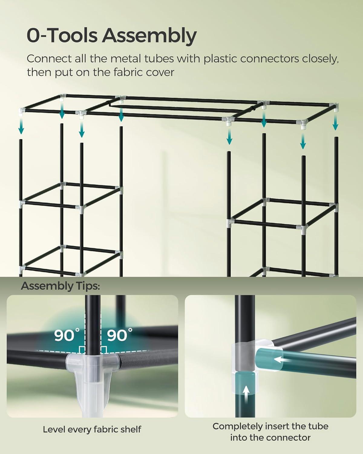 SONGMICS 59" Closet Wardrobe Portable Closet Organizer Storage Clothing Rack Shelf with Non-Woven Fabric Cover Gray
