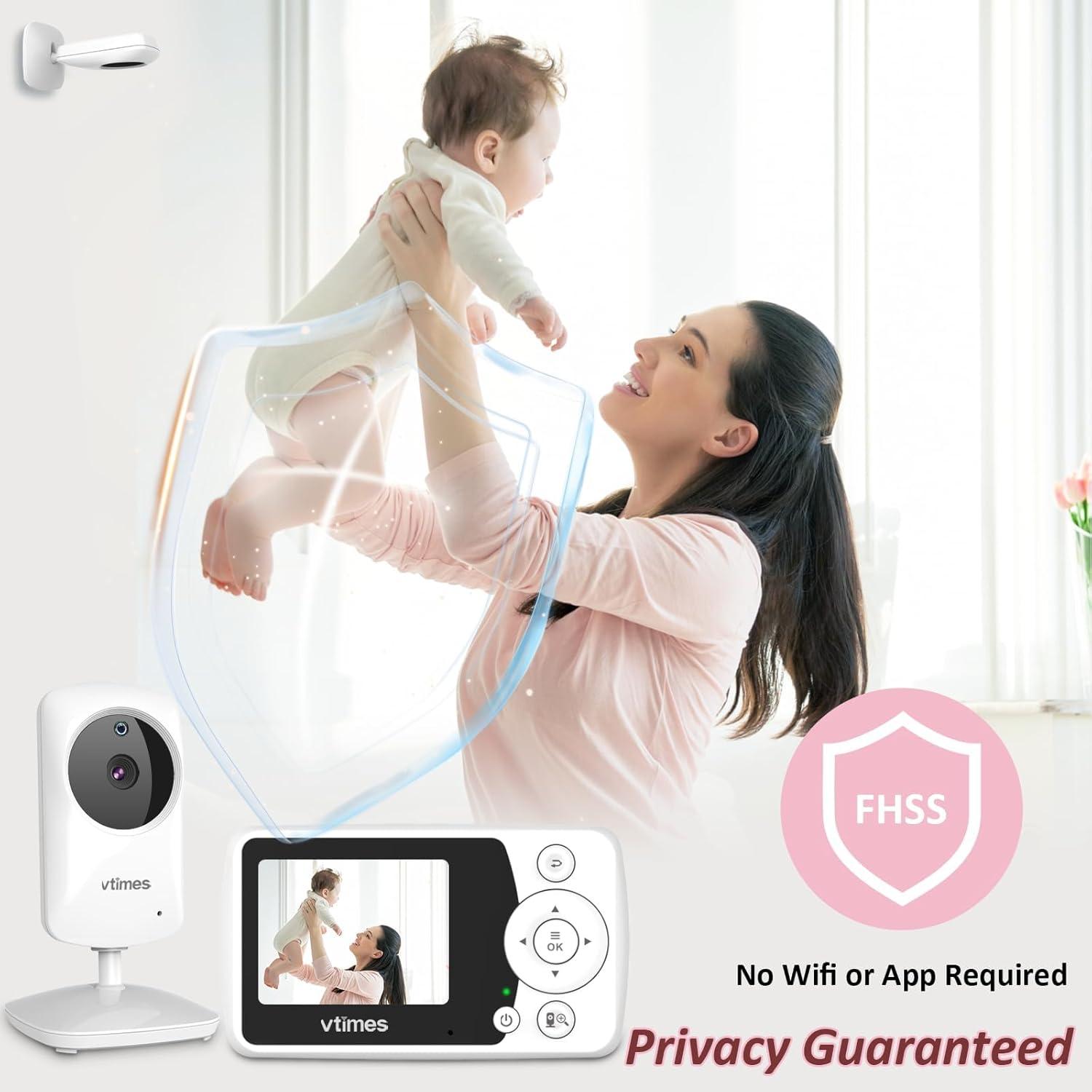 Baby Monitor with Camera and Audio, 2.4" LCD Screen Video Baby Monitor No WiFi Night Vision, Portable Baby Camera Monitor VOX Pan-Tilt-Zoom Alarm and 1000ft, Ideal for Baby/Elderly/Pet