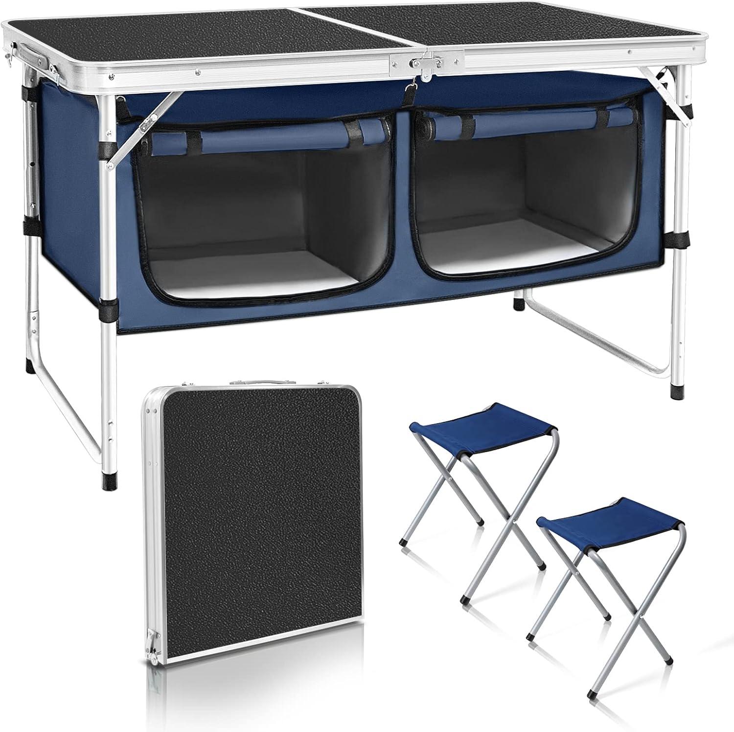 Camping Folding Table - Portable and Lightweight Table with Storage for Outdoor Activities. Perfect for Camp, Picnic, and BBQ.