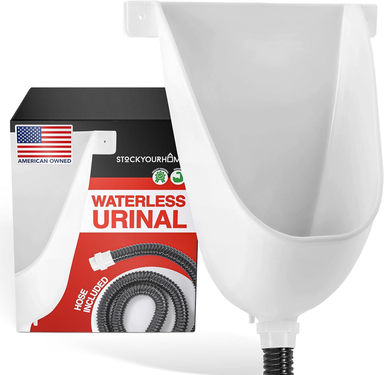 Stock Your Home Waterless Urinal for Men (White), Plastic Urinals for Men's Garage, Shed, or Backyard, Wall Mount Urine Diverter and Outdoor Camper Urinals, Portable Urinal for Men, Waterless Toilet