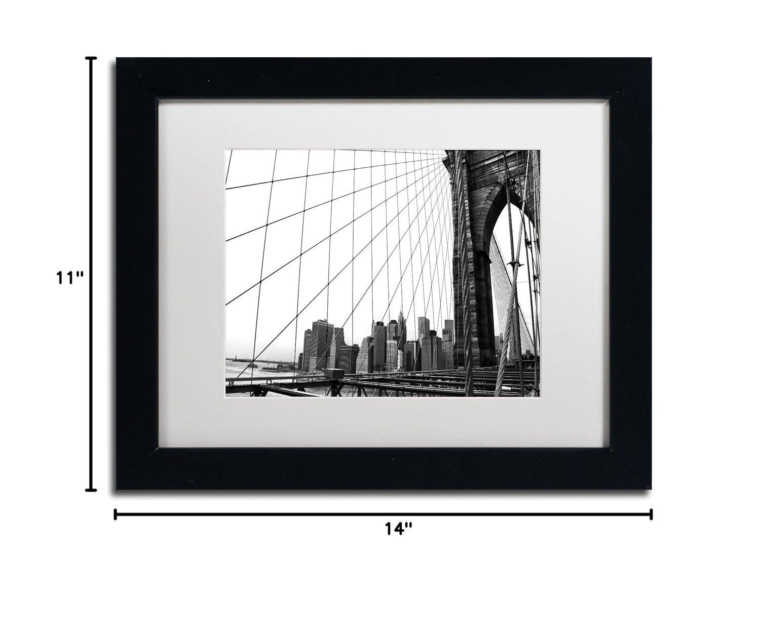 Trademark Fine Art "Brooklyn Bridge 4" Canvas Art by CATeyes, White Matte, Black Frame