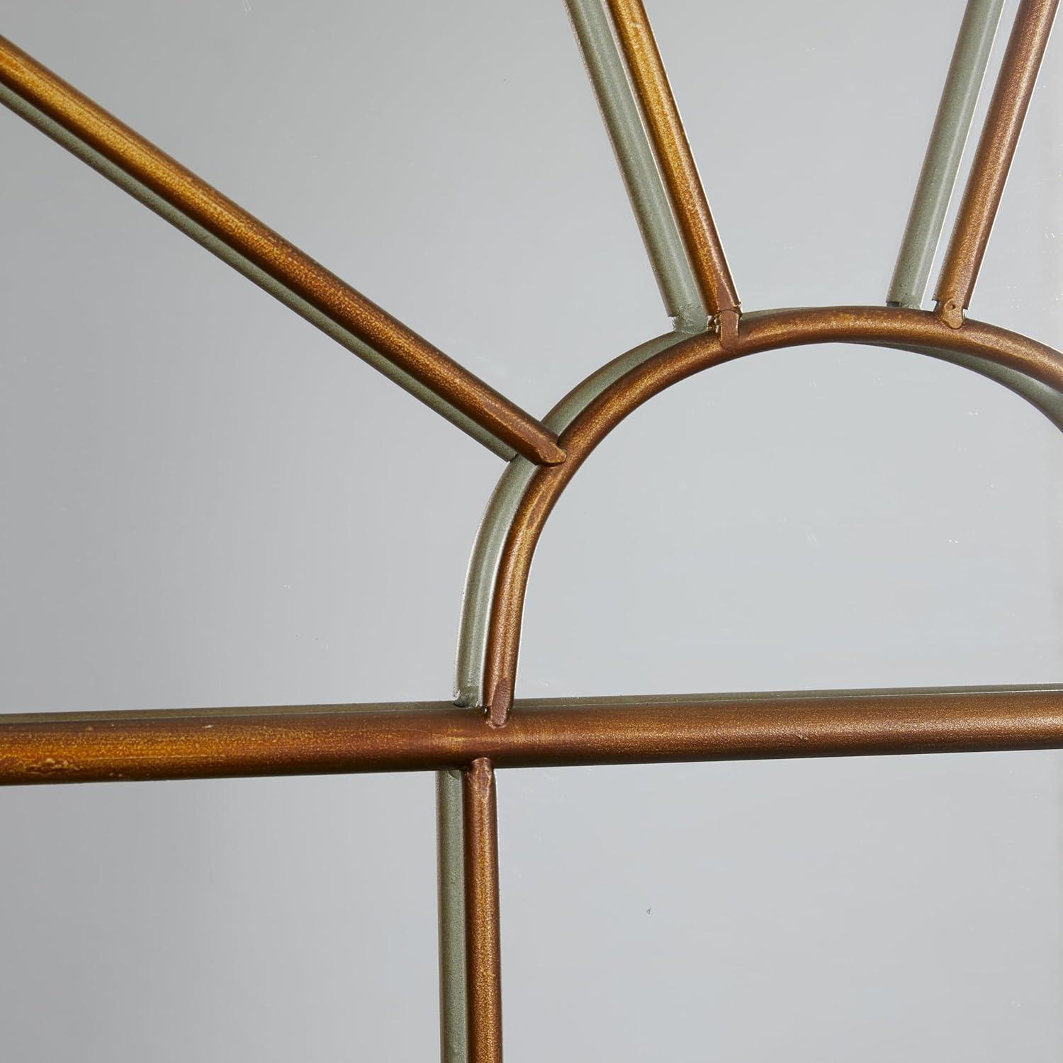 DecMode Contemporary Squre Wood Window Shaped Wall Mirror, 56"W x 44"H with Distressed Brass Colored Frame