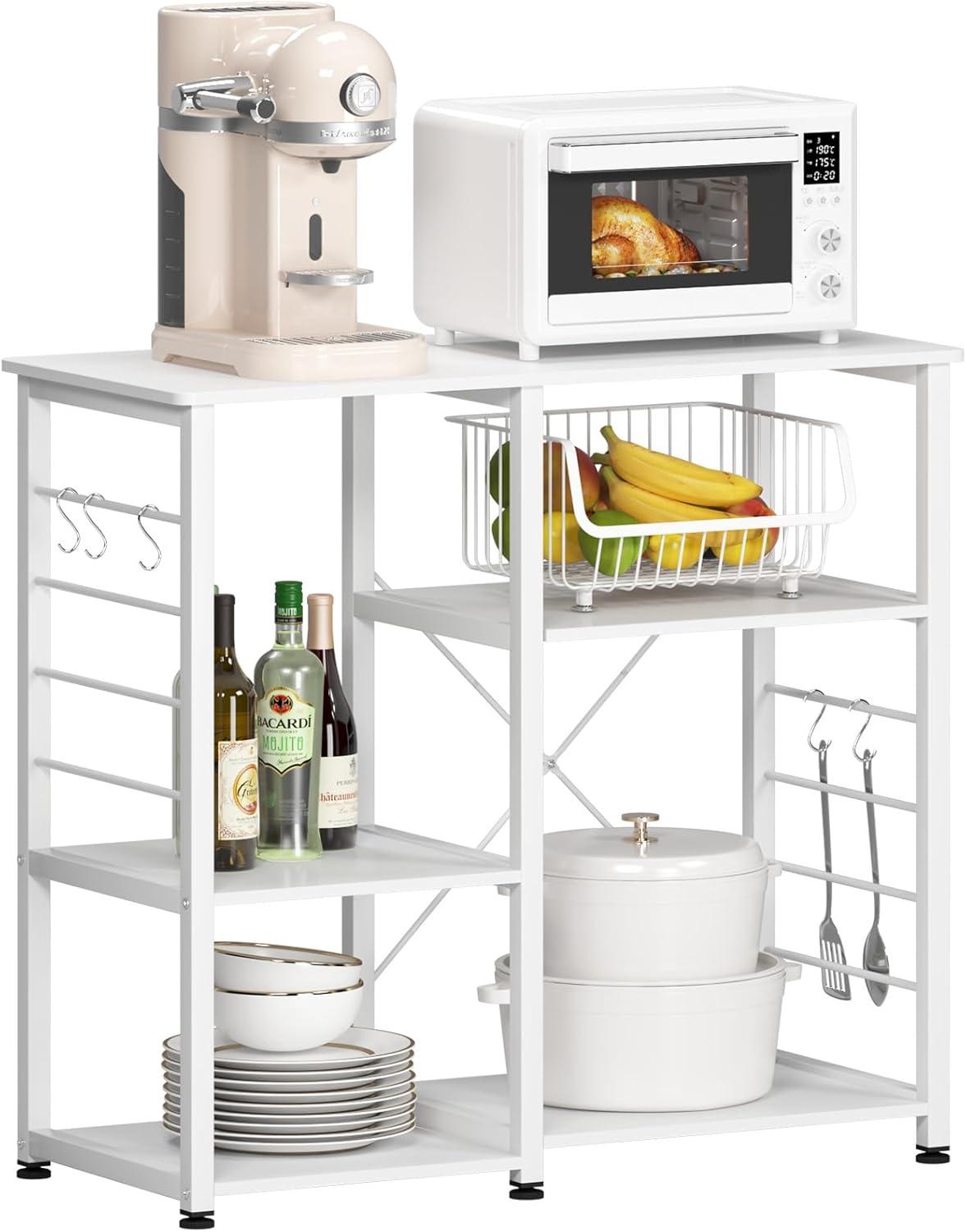 DlandHome Microwave Cart Stand 35.4 inches, Kitchen Baker's Rack Utility Storage Shelf Microwave Stand 3-Tier x 3-Tier for Spice Rack Organizer Workstation Shelf, Vintage