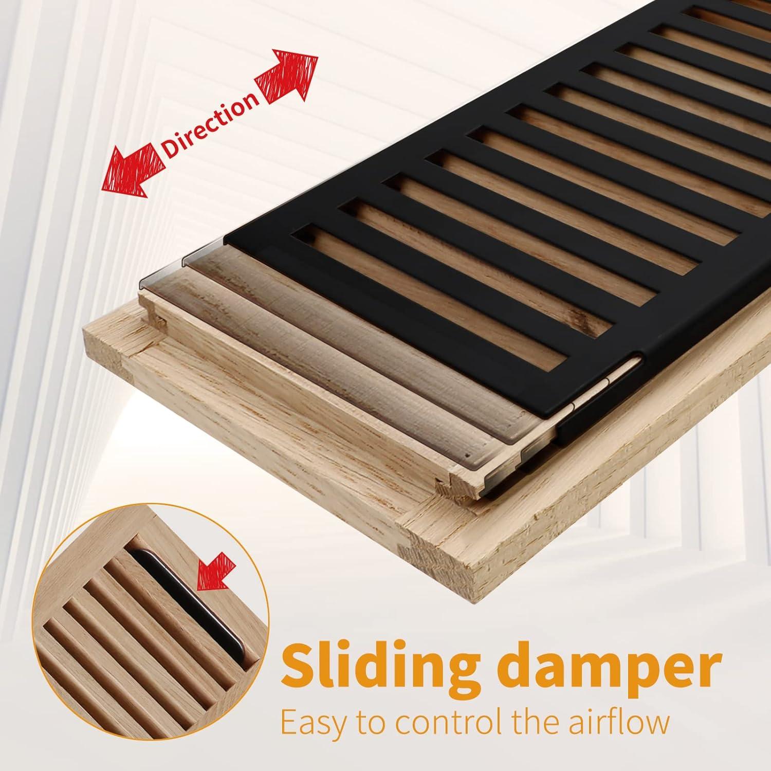 Hardwood White Oak Floor Register, Flush Mount with Frame, 4x10 Inch, Unfinished