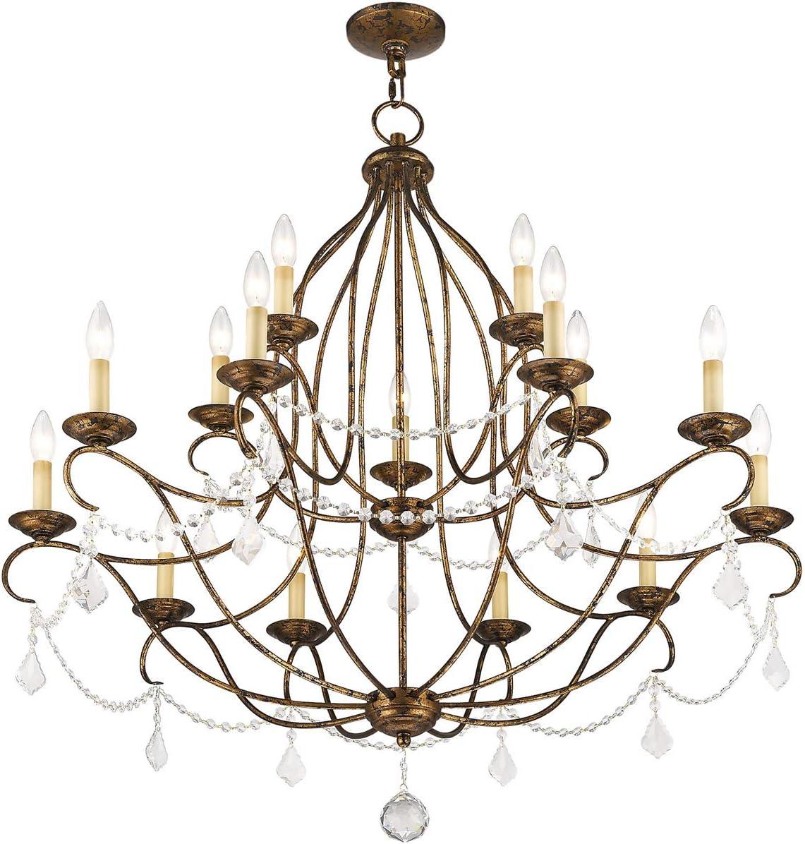 Chesterfield 15-Light Crystal Cascade Chandelier in Venetian Golden Bronze