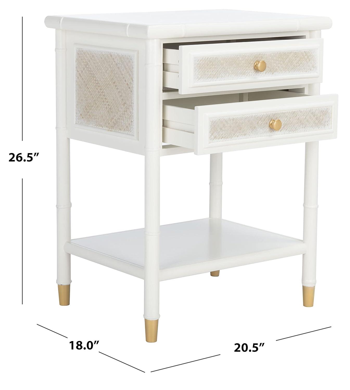 Ahab 2 Drawer 1 Shelf Accent Table - White/Gold - Safavieh