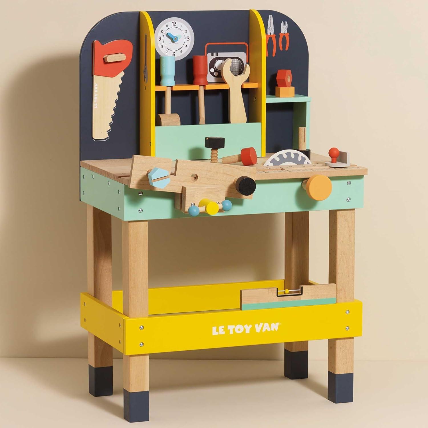 Colorful Wooden Toy Work Bench with Tools for Kids