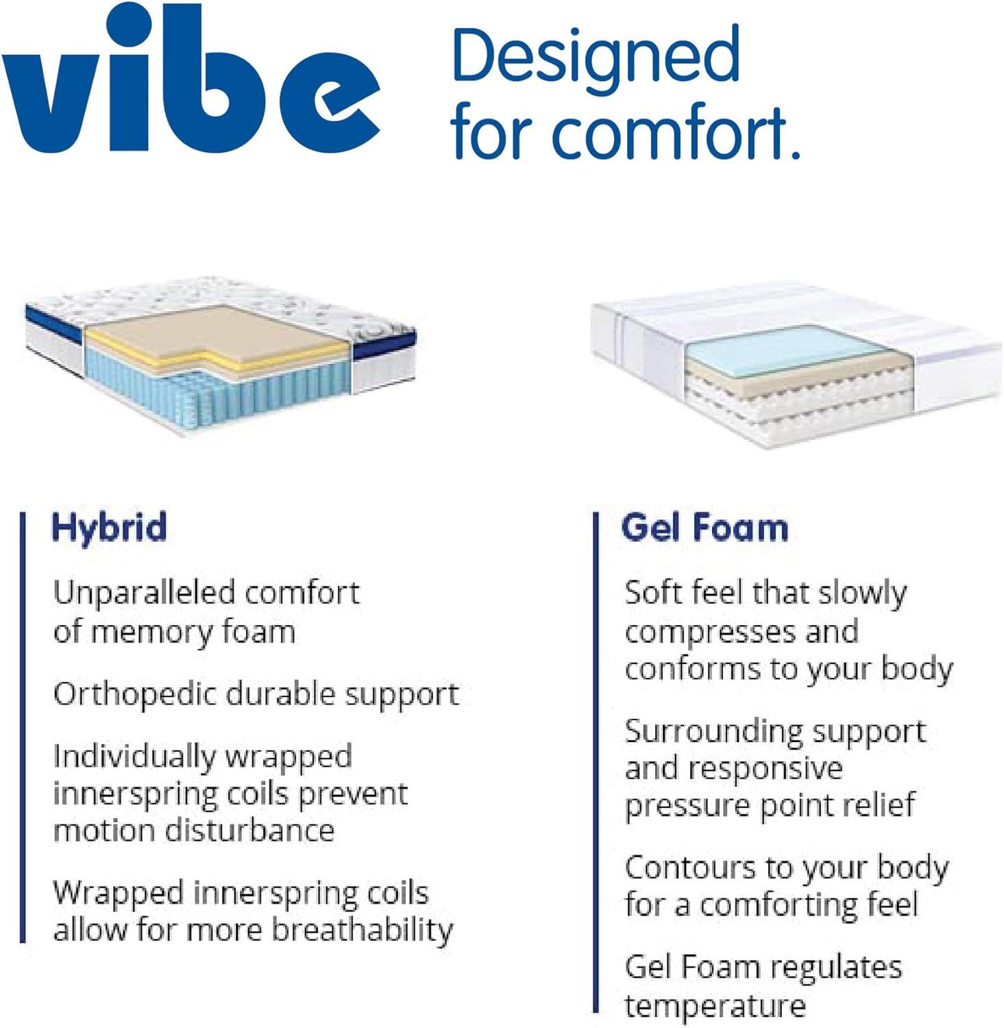 Vibe Quilted Hybrid Mattress, 12-Inch Innerspring and Pillow Top Gel Memory Foam Mattress, CertiPUR-US Certified Bed in a Box, Full