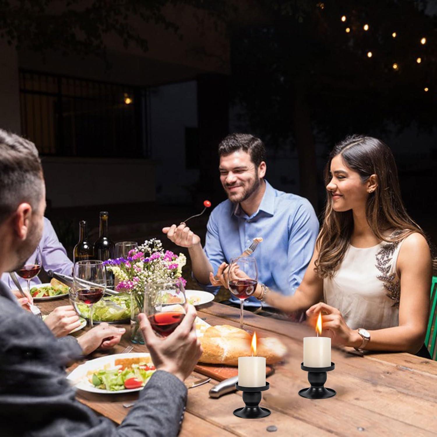 Home Decor Taper Candle Holder Set Of 2, Metal Candle Holders for Pillar Candles, Black Can