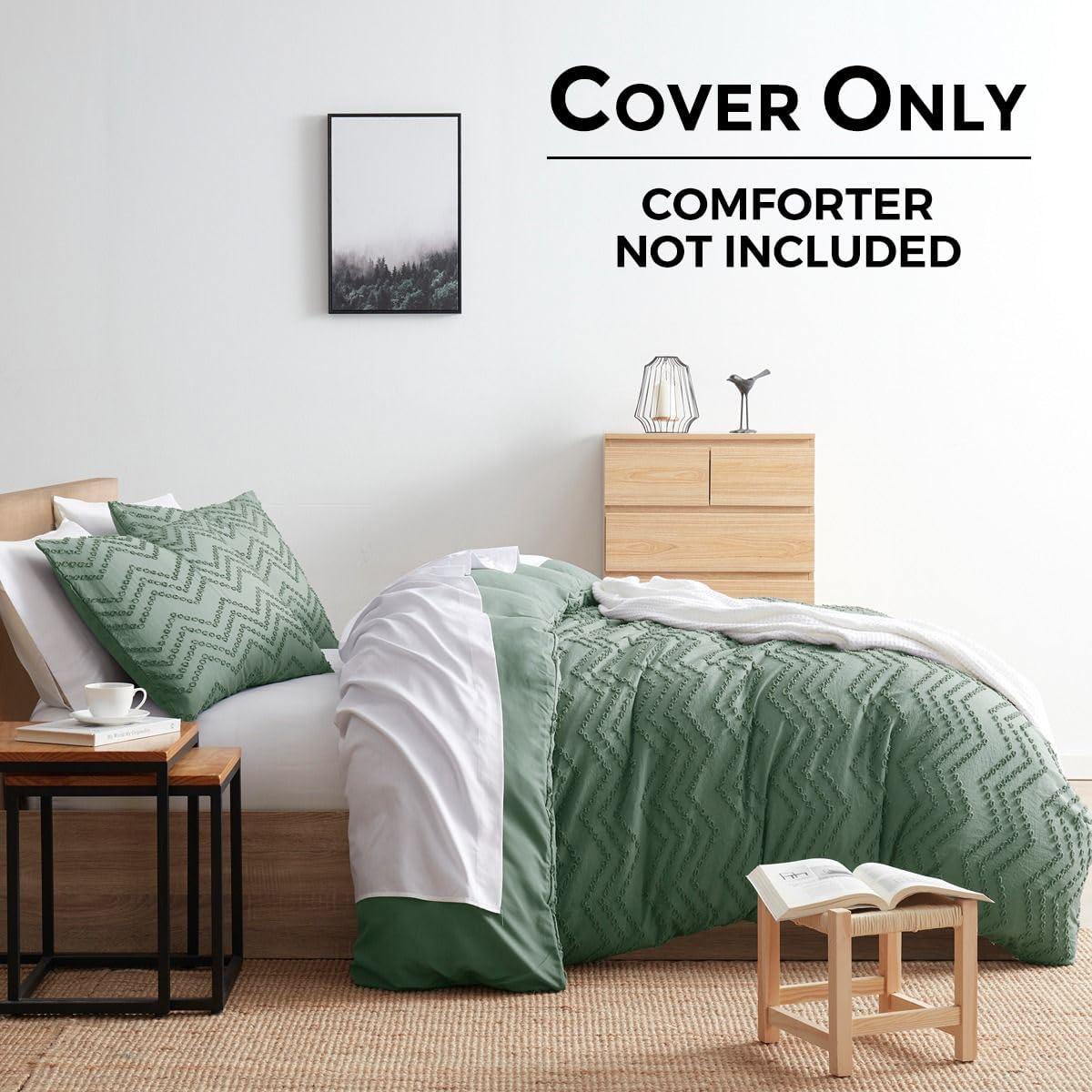 Boho Bedding King Duvet Cover Set - 3 Piece Tufted Double Brushed Boho Duvet Cover with Zipper Closure, 104x90 Inches and 2 Pillow Shams