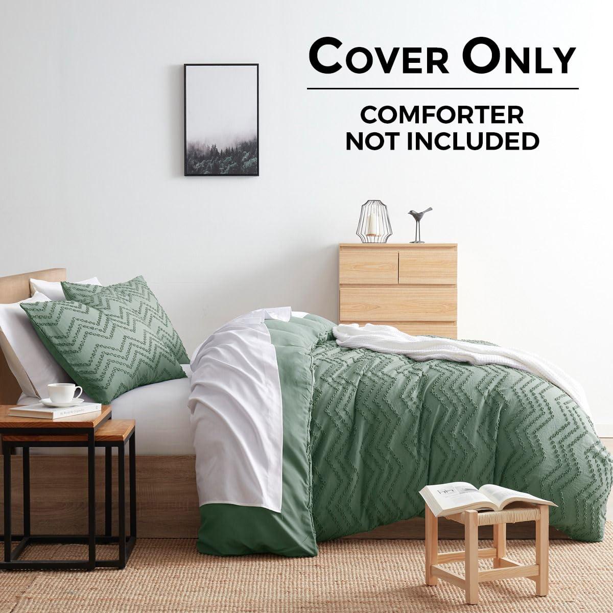 Boho Bedding King Duvet Cover Set - 3 Piece Tufted Double Brushed Boho Duvet Cover with Zipper Closure, 104x90 Inches and 2 Pillow Shams