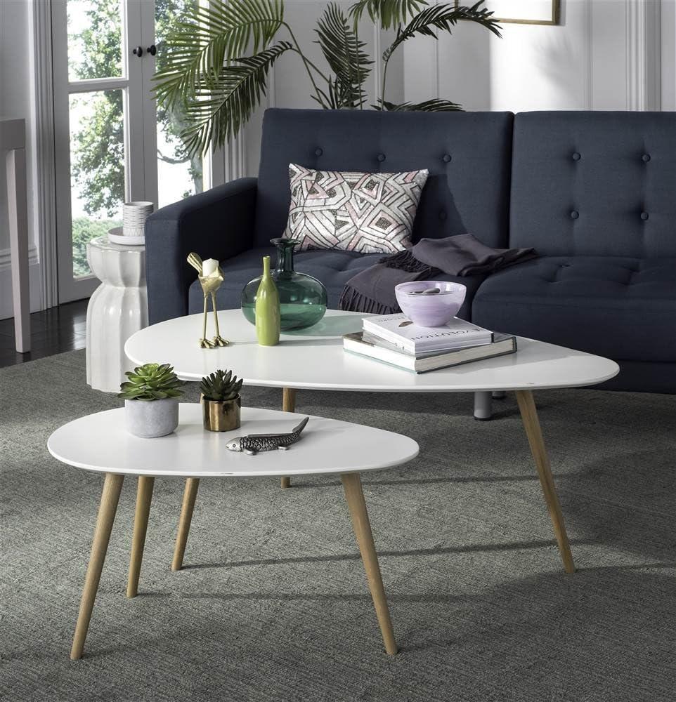 Saffron Split Coffee Table - White/Oak - Safavieh