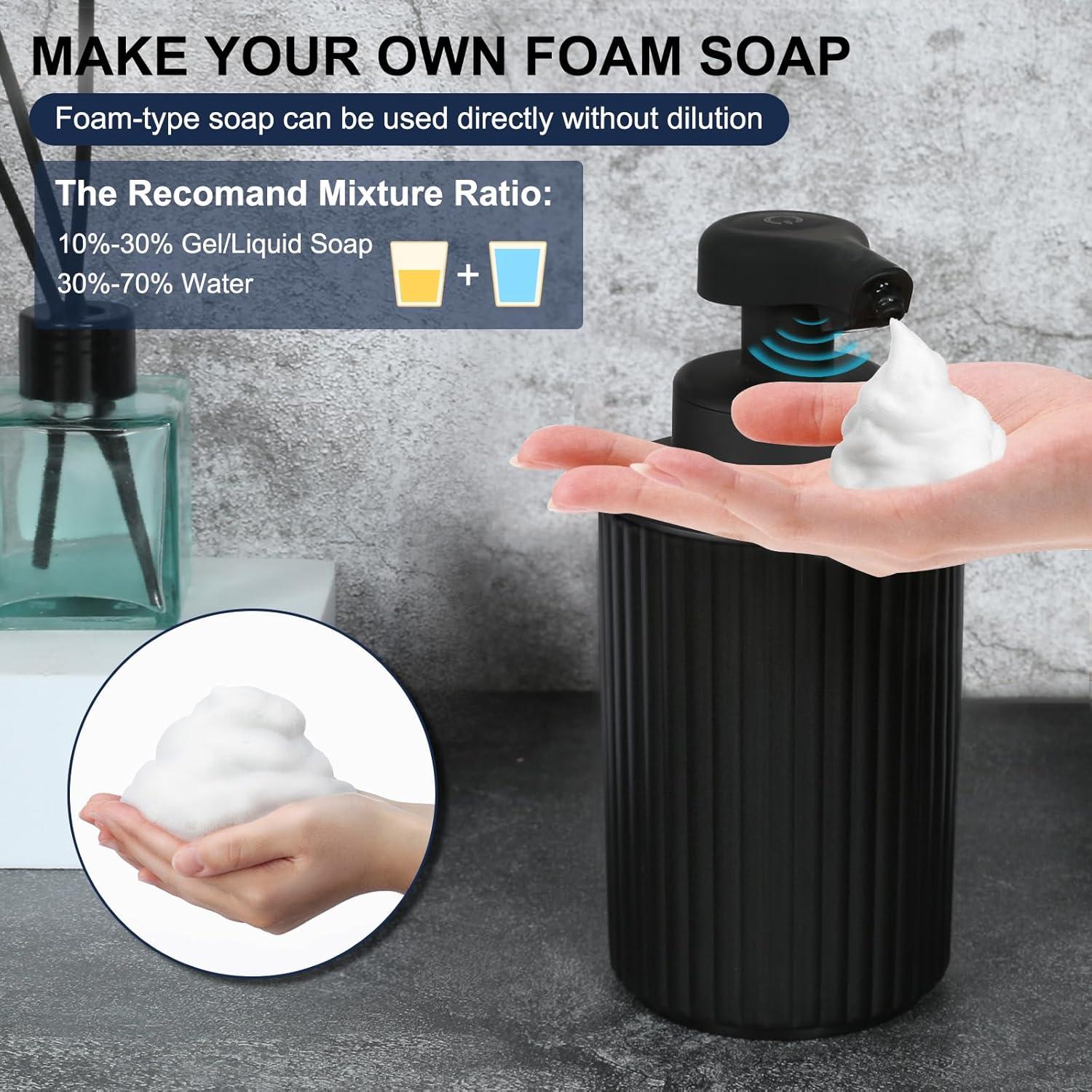 Automatic Soap Dispenser Foaming Touchless: 9oz Black Plastic - Rechargeable Electric Smart Auto Foam Soap Dispenser - Hand Dish Bathroom Kitchen