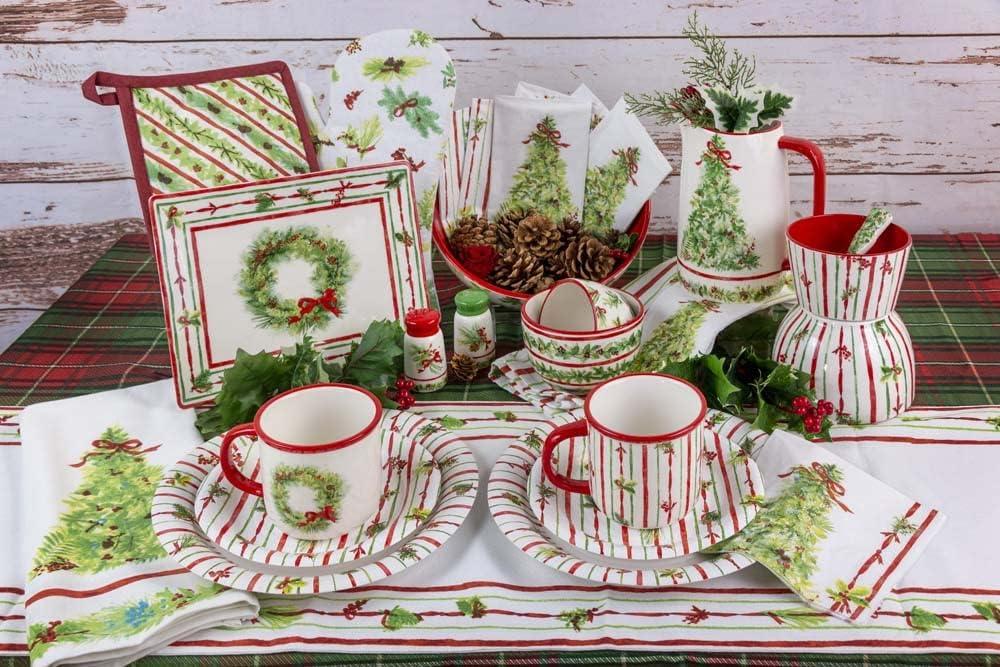 Holiday Ceramic Cylindrical Salt & Pepper Shakers, Red and Green