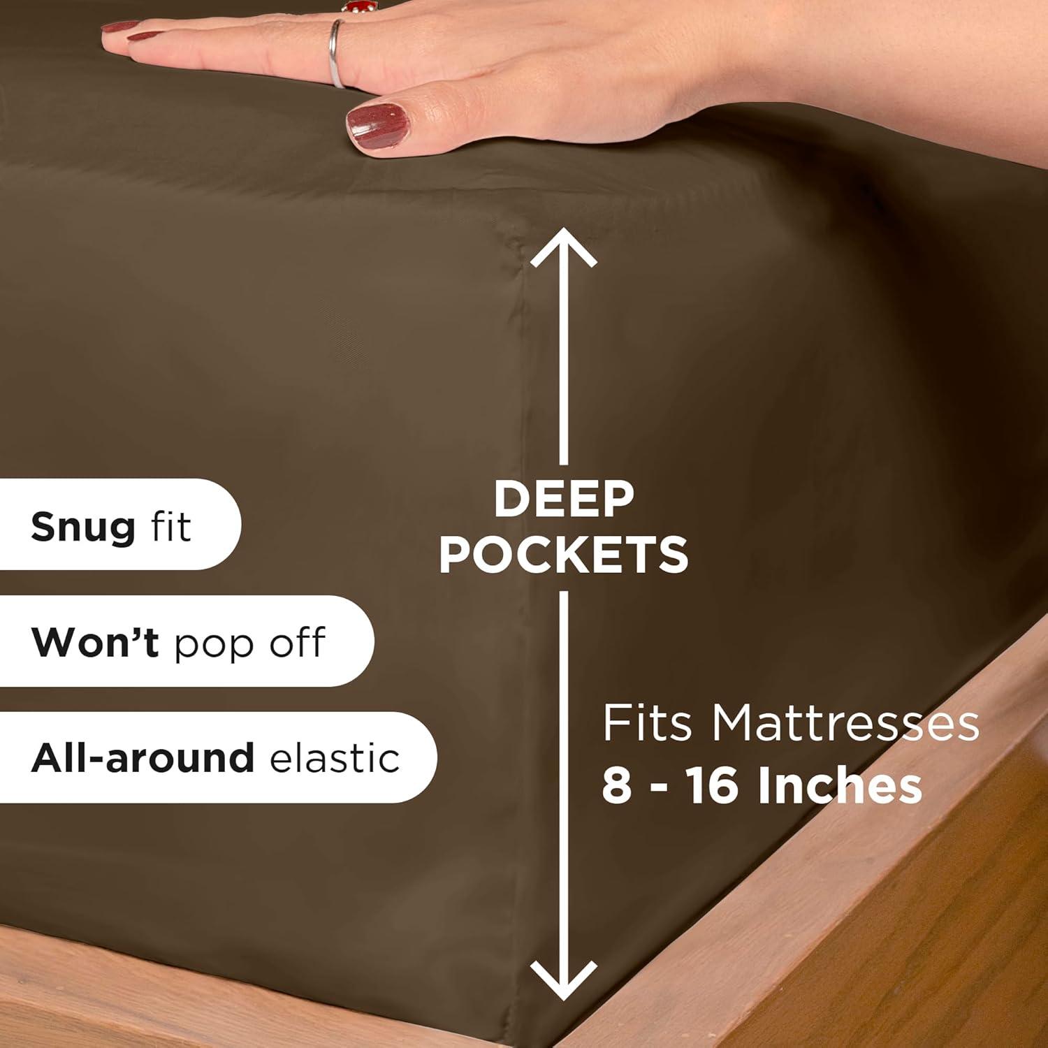 ROYALE LINENS - 3 Piece Twin Bed Sheet - Soft Brushed Microfiber 1800 Bedding Set - 1 Fitted Sheet, 1 Flat Sheet, 1 Pillowcase -Wrinkle & Fade Resistant Luxury Sheet Set (Chocolate Brown, Twin)