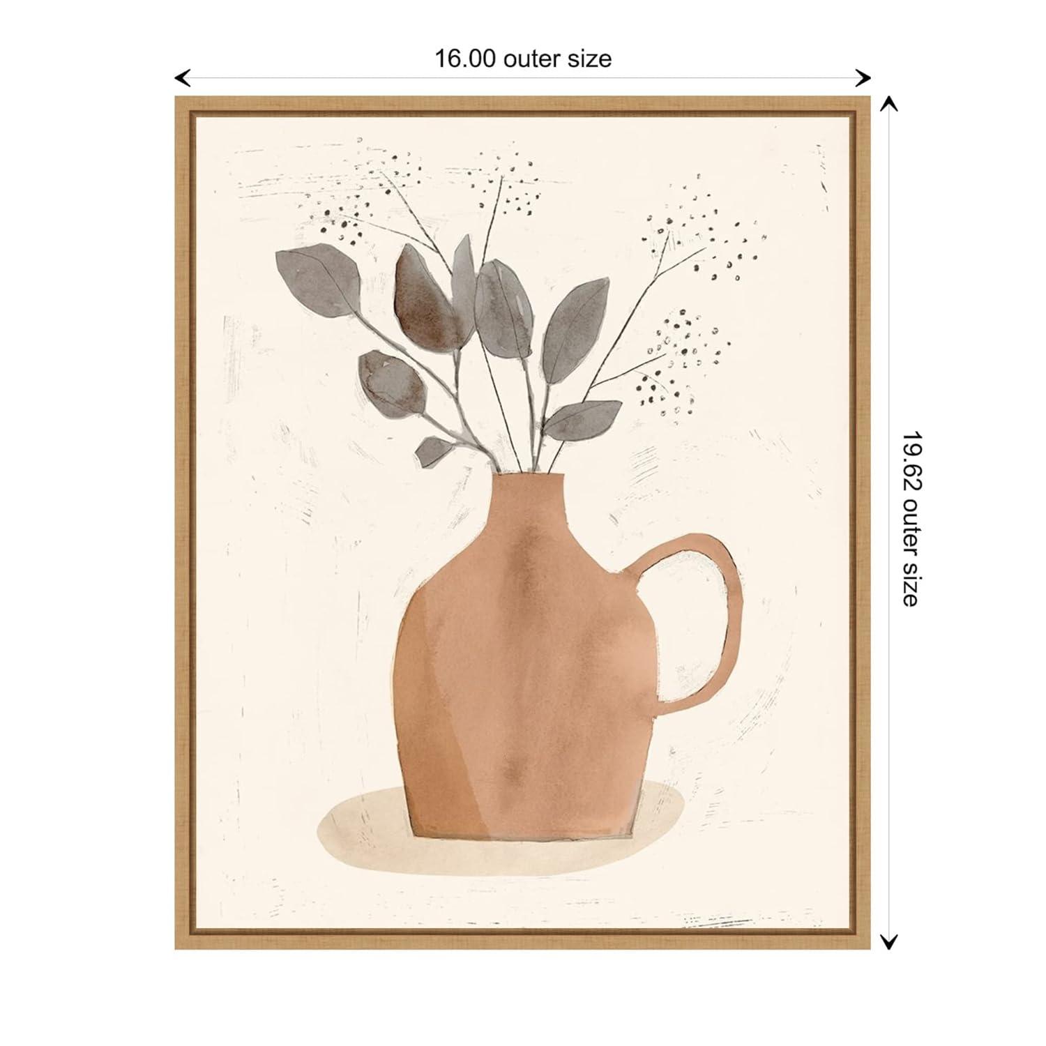 16" x 20" La Planta II Floral Vase by Victoria Barnes Framed Canvas Wall Art - Amanti Art: Botanical Lithograph, Modern Decor