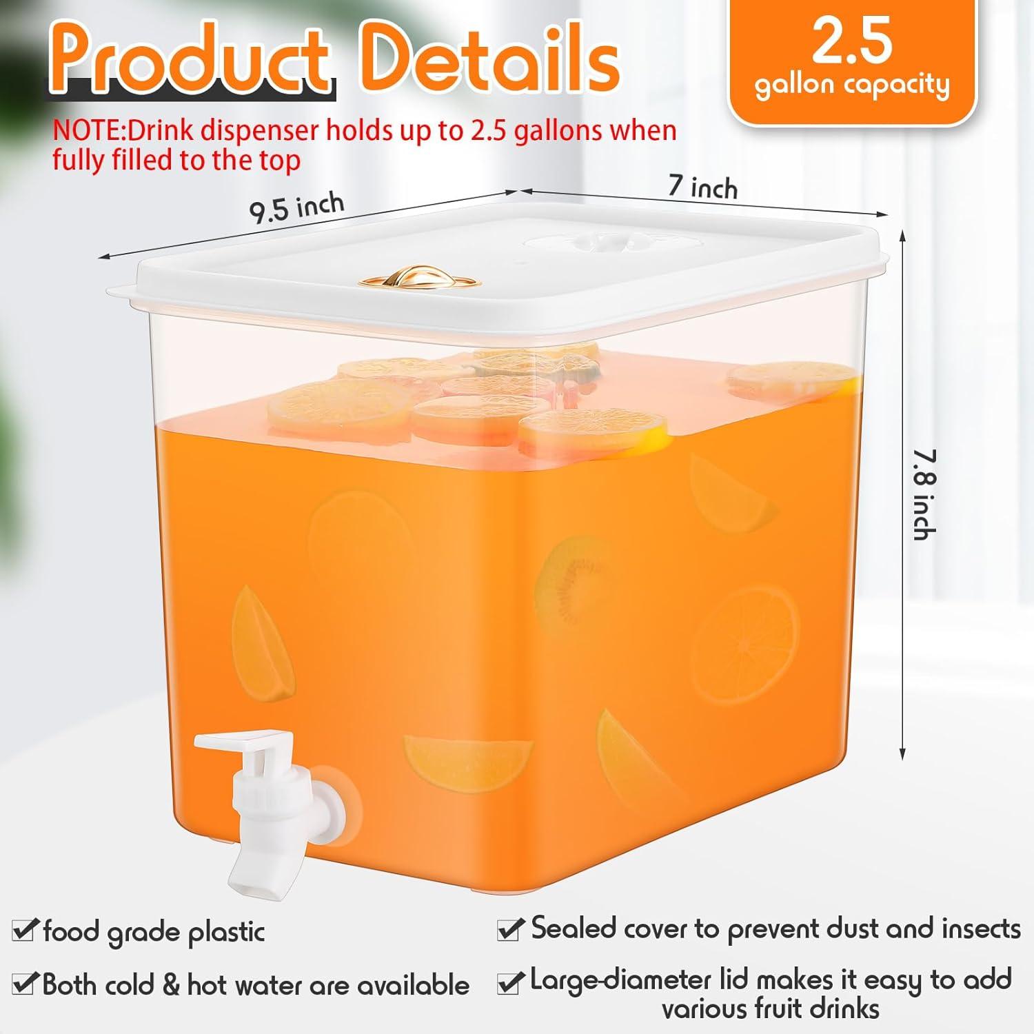 Mint Pantry® 2 Pack 2.5 Gallon Drink Dispenser For Fridge With Spigot Water Dispenser Leak Proof Lids Filter Screen Beverage Juice Container Sealed Plastic Lemonade Milk Cold Hot Drink Tea Jug For Party