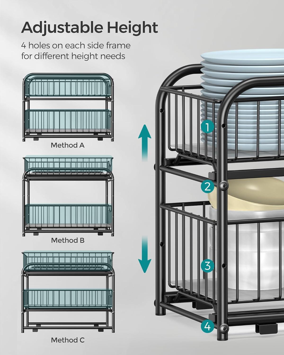Factory Direct Wholesales NN 2-Tier Pull Out Cabinet Organizers, Under Sink Organizer, Bathroom Organizer And Storage, Sliding Basket Drawers, Stackable For Kitchen, Bathroom, Ink Black