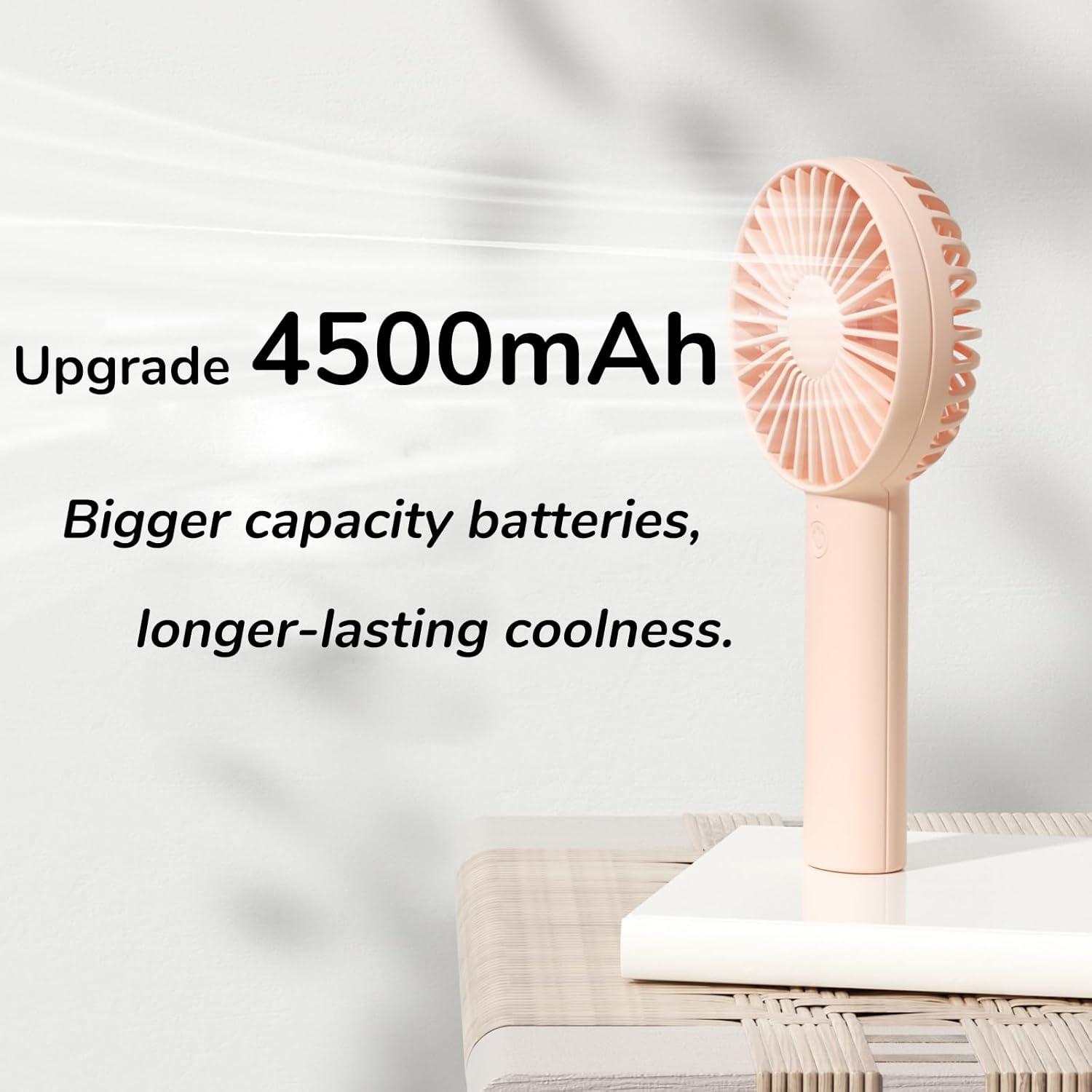 JISULIFE Handheld Fan, Portrable Mini Fan with 3 Speed, USB Rechargeable Personal Fan Battery Operated for Outdoor, Office, Travel -Pink
