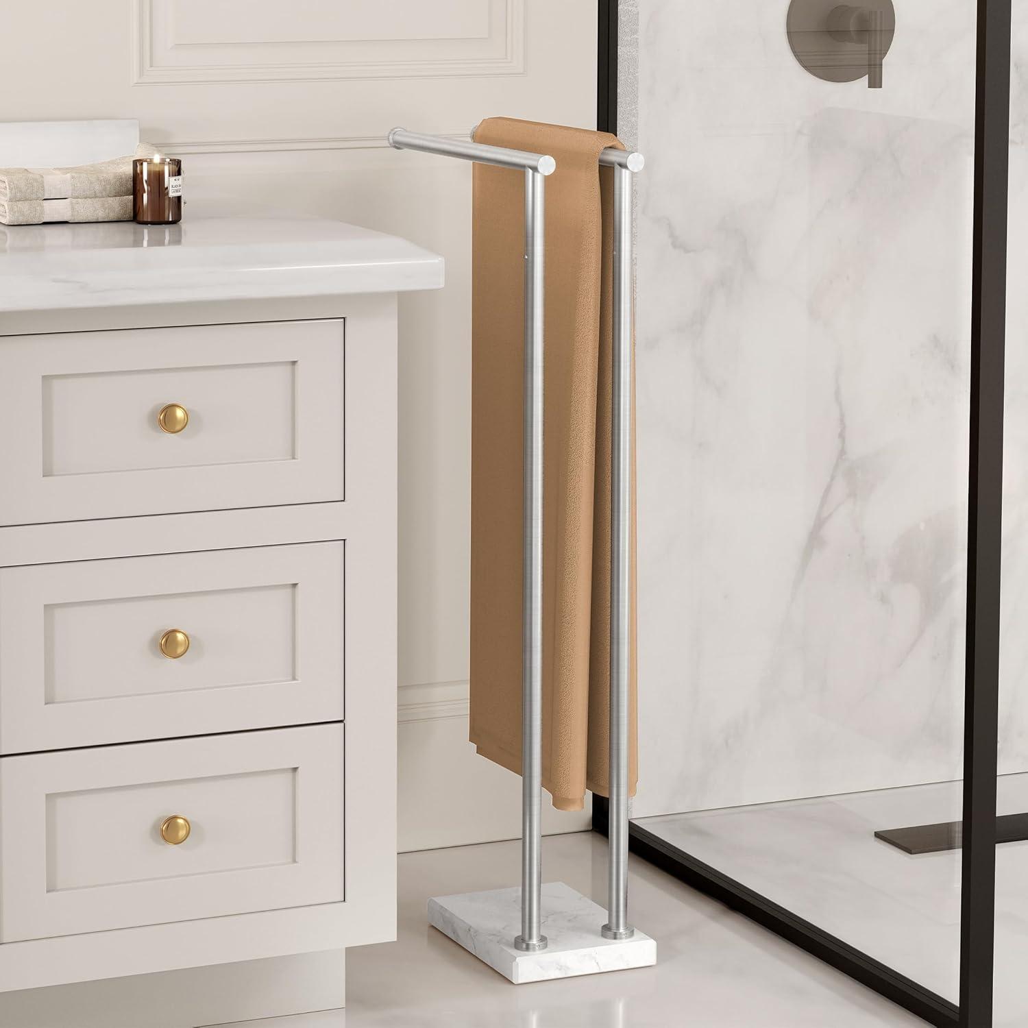 KES Freestanding Towel Stand 3 Bath Towel Racks with Weighted Marble Base SUS304 Stainless Steel