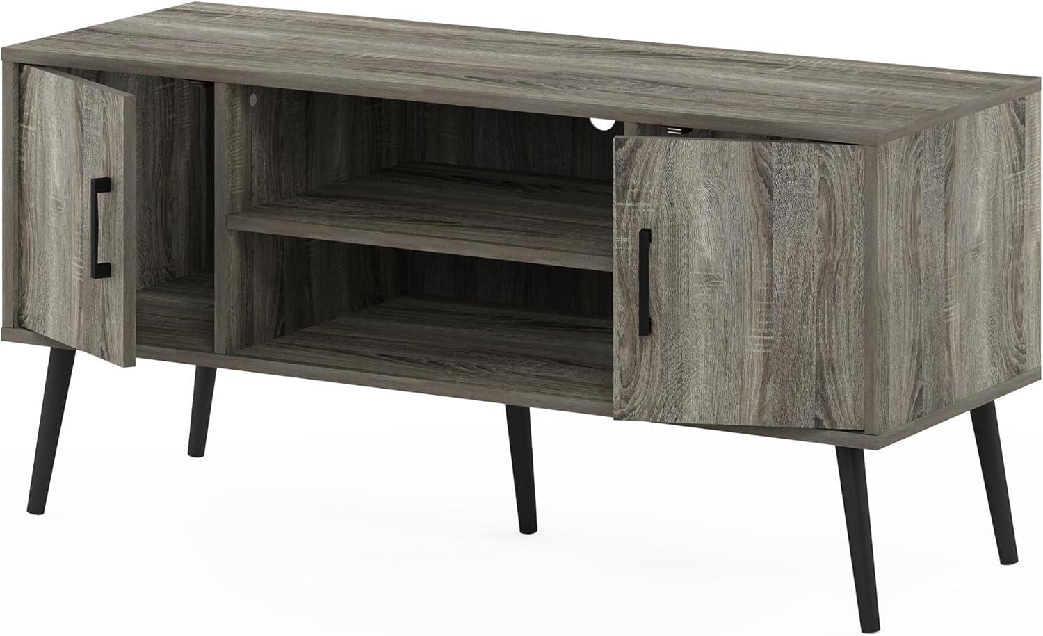 Furinno Mid-Century TV Stand Entertainment Media Console w/2 Cabinets&Open Storage Shelves for TVs up to 50",French Oak Grey