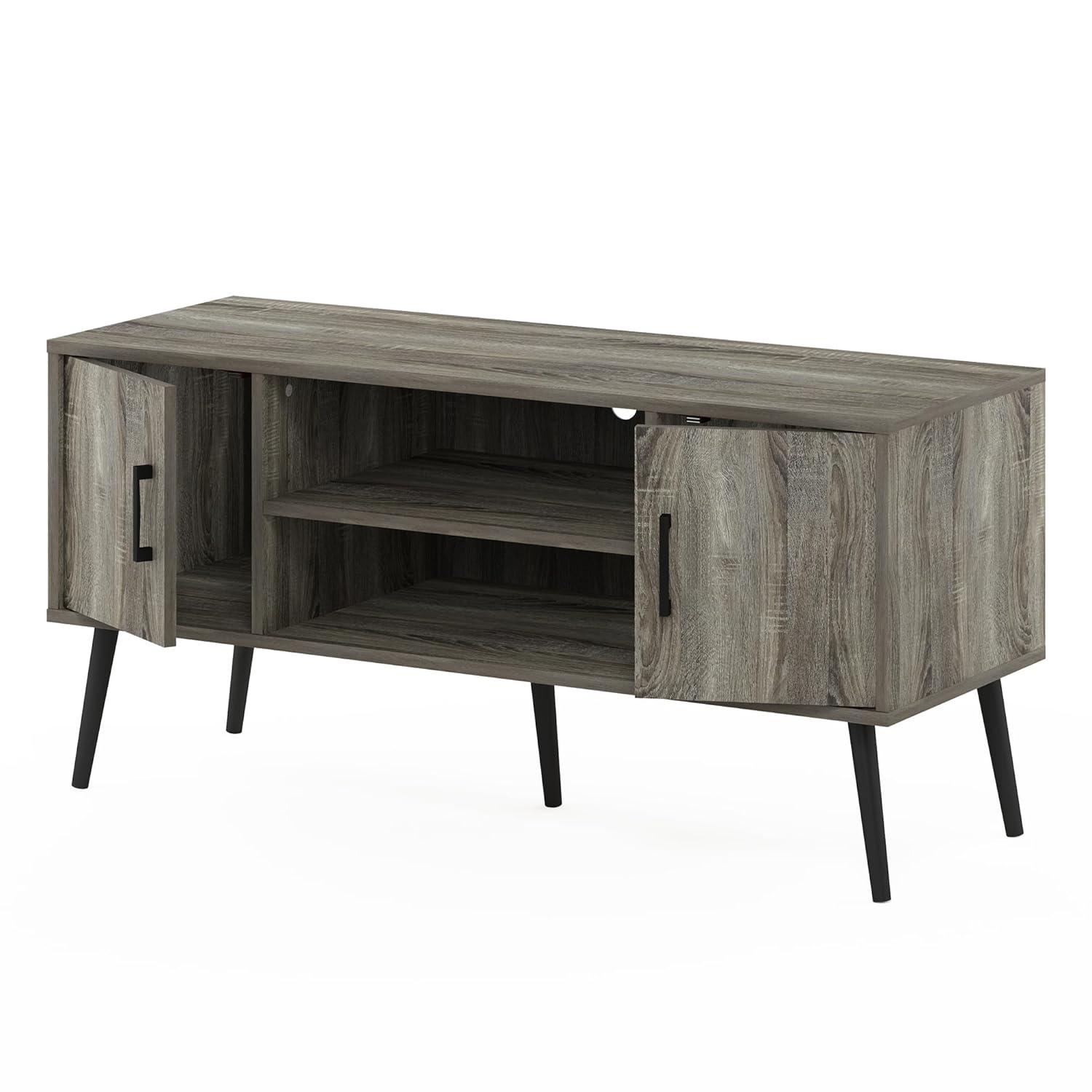 Furinno Mid-Century TV Stand Entertainment Media Console w/2 Cabinets&Open Storage Shelves for TVs up to 50",French Oak Grey