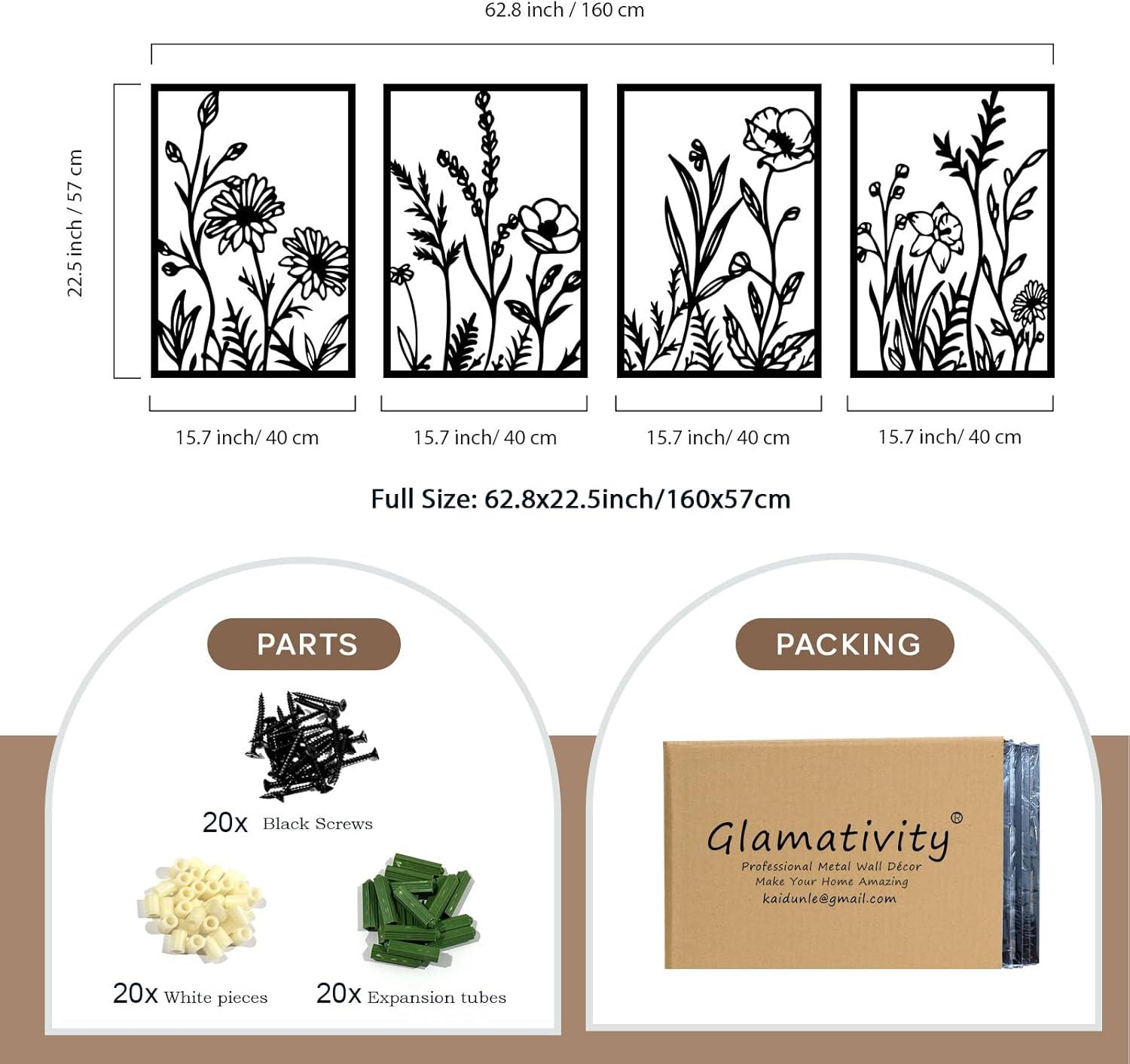 Winston Porter 4 Pcs Black Abstract Flowers Metal Wall Art, 17 X 12'' Minimalist Floral Single Line Wall Décor, 3D Textured Sculptures, Rustic Nature Wall Art Décor For Living Room, Bedroom, Study (Set of 4)