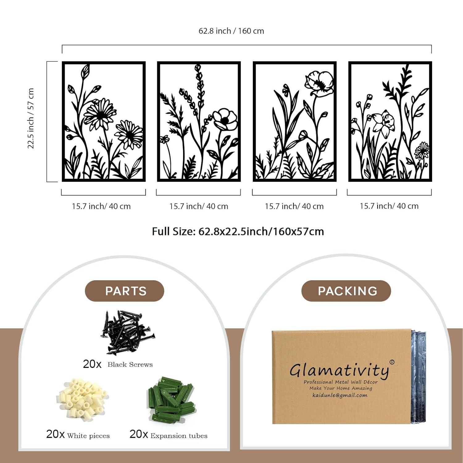 Winston Porter 4 Pcs Black Abstract Flowers Metal Wall Art, 17 X 12'' Minimalist Floral Single Line Wall Décor, 3D Textured Sculptures, Rustic Nature Wall Art Décor For Living Room, Bedroom, Study (Set of 4)