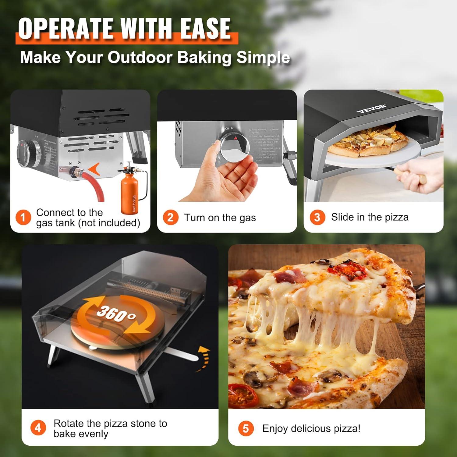 Black Stainless Steel Gas Outdoor Pizza Oven with Rotatable Stone