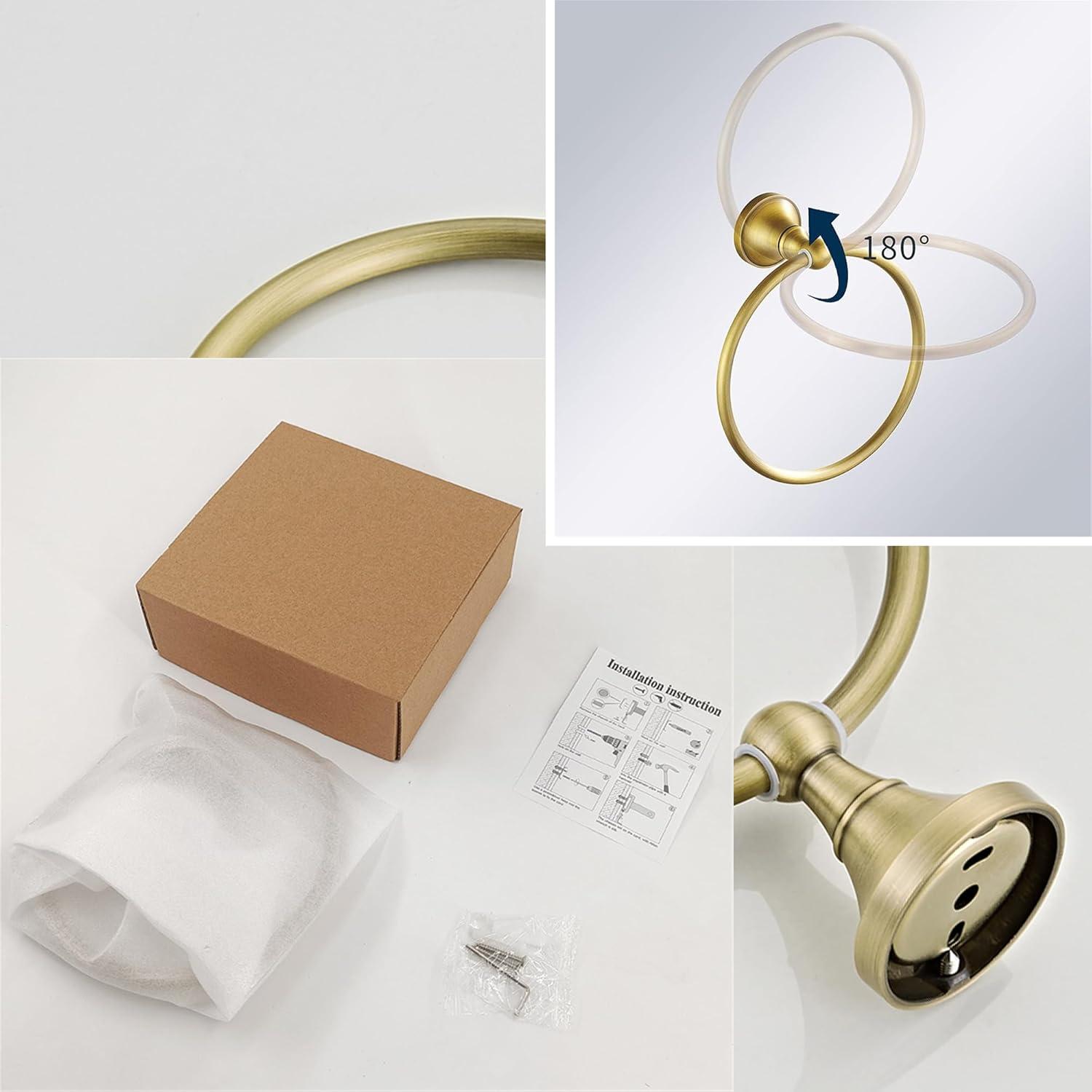 Flybath Round Towel Ring Antique Brass Hanger Hand Towel Holder for Bathroom Kitchen Accessories Wall Mounted, Brushed Bronze