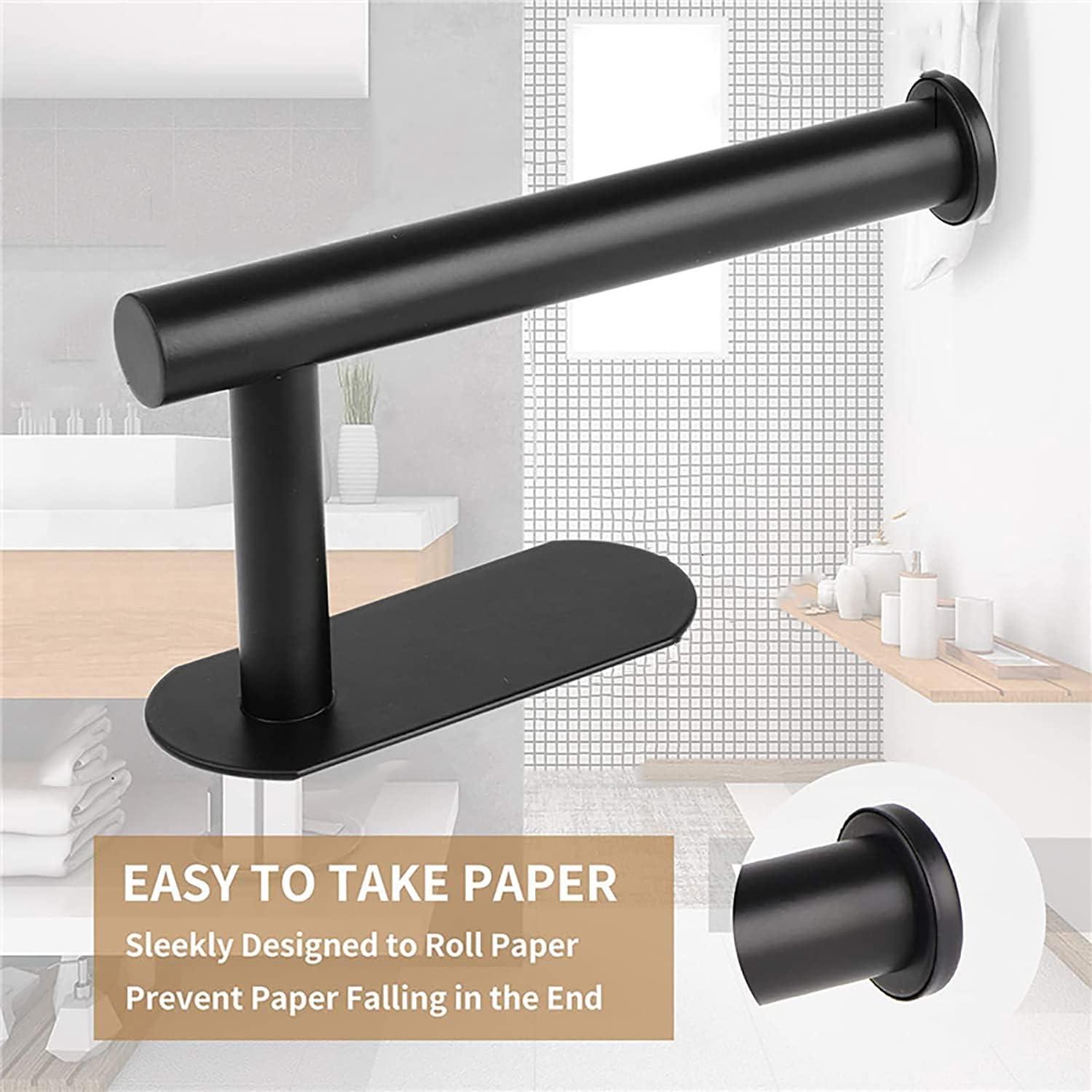 Toilet Paper Holder - Self Adhesive Toilet Paper Holder Wall Mount for Bathroom, No Drilling, SUS 304 Stainless Steel Command Strip Toilet Paper Roll Holder Stick On Wall - Matte Black