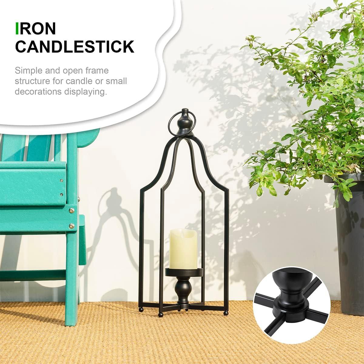 Glitzhome Modern Farmhouse Metal Lanterns Decorative Hanging Candle Lanterns Distressed Black Set of 2 (Small)