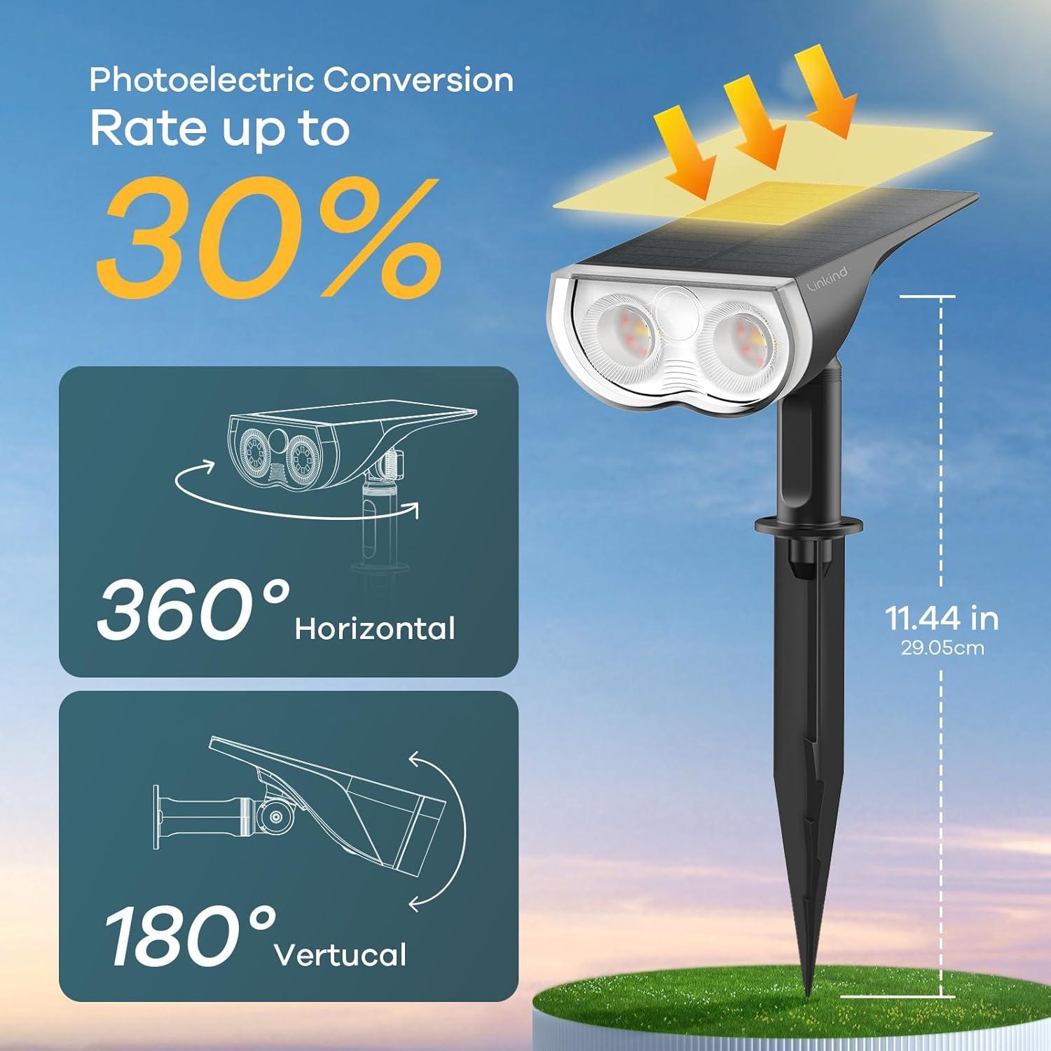 Linkind Solar Lights Outdoor StarRayS, Bright Solar Spot Lights Outdoor, IP67 Waterproof Spotlights for Garden Yard Landscape Walkway Patio Tree (Daylight, 6 Pack)