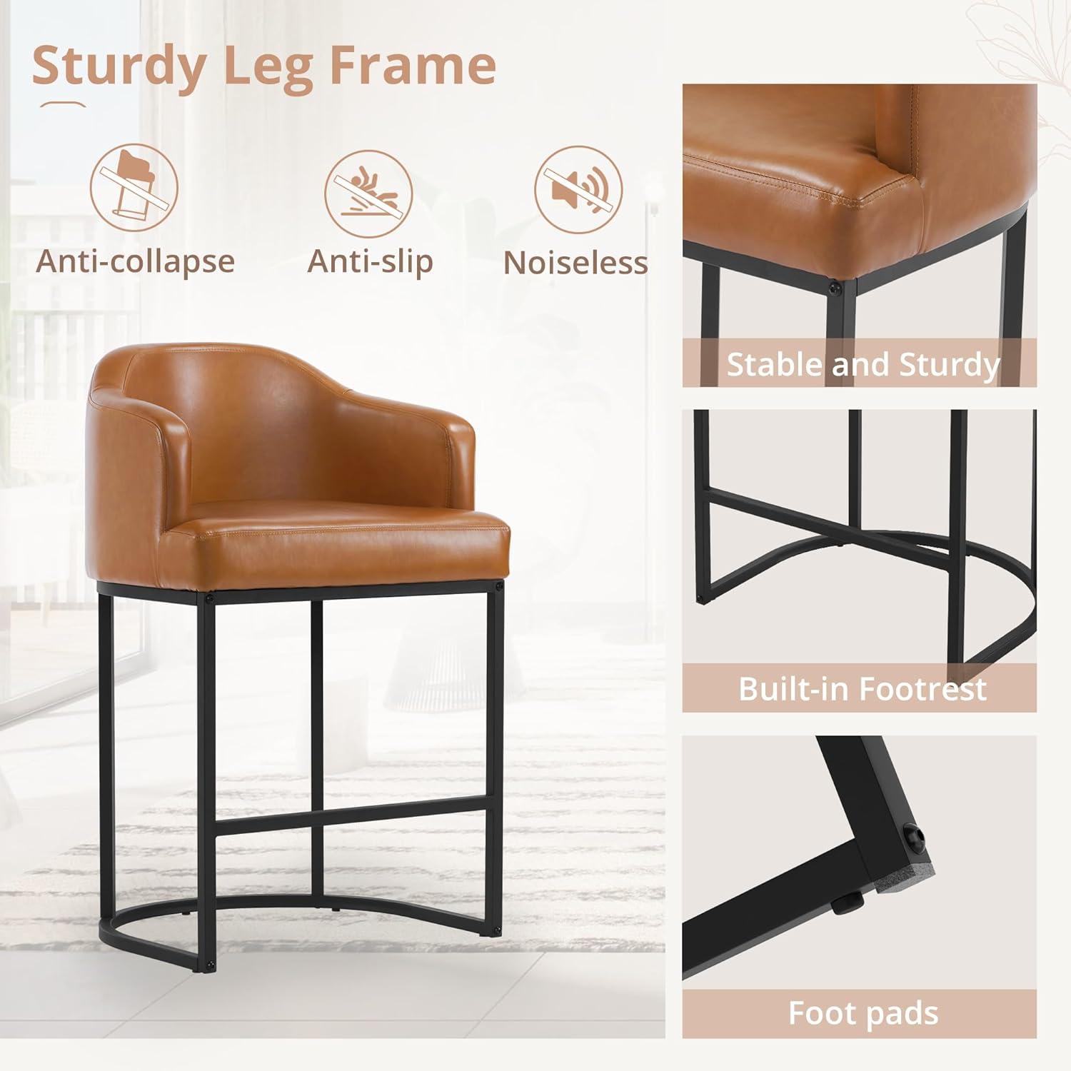 Dycanpo Counter Height Bar Stools with Back Sets of 3 Modern Counter Stools for Home Kitchen, Brown