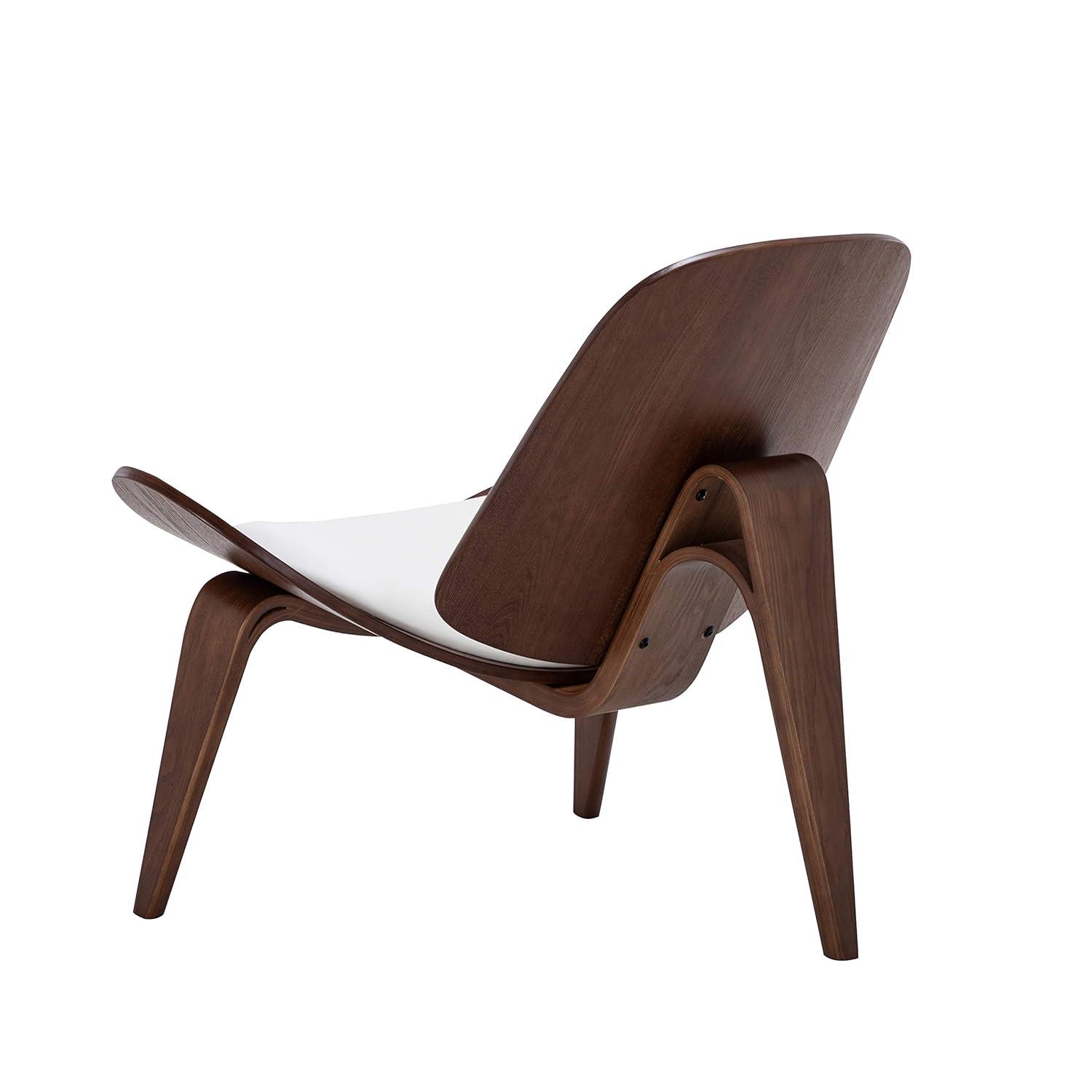 BELLEZE Shell Chair, Armless Mid Century Modern Accent Chair Faux Leather Shell Lounge Chair for Living Room Bedroom Office, Tripod Side Chair with Padded Seat, Solid Wood - Avalon (White)