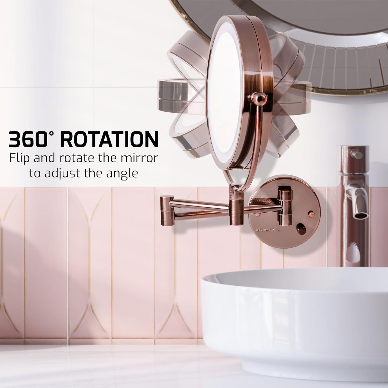 Ovente Wall Mounted Vanity Makeup Mirror 8.5 Inch with 7X Magnification and Natural LED Lights, Double-Sided with Hardwired Electrical Connection