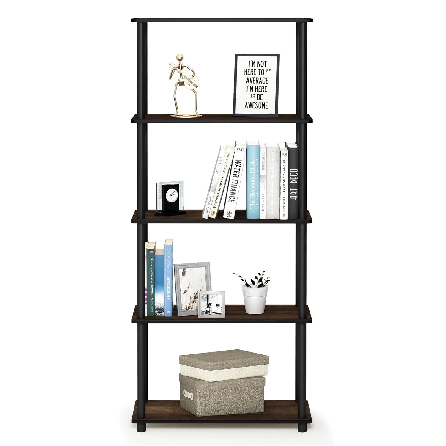 Furinno 23.6 W x 11.6 D x 57.4 H 5-Shelf Decorative Shelves, Brown and Black