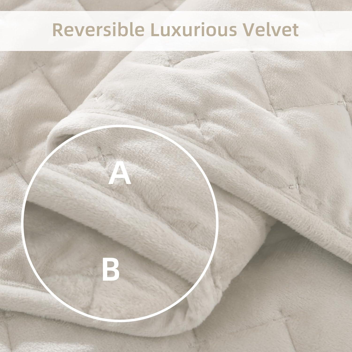 Chezmoi Collection Diamond Stitch Reversible Plush Distressed Velvet Quilt Set