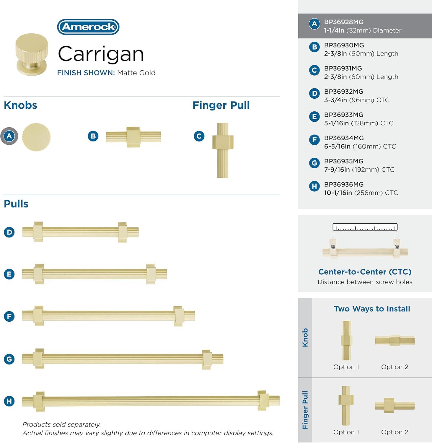 Matte Gold Round Ribbed Cabinet Knob with Mounting Hardware