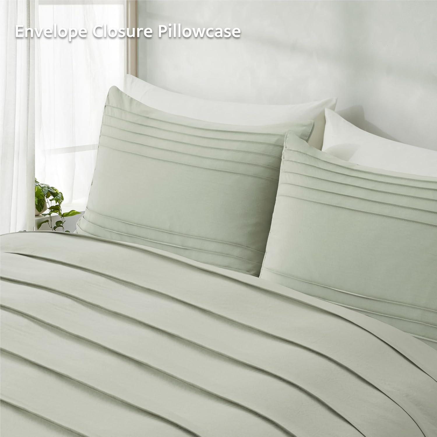 Oli Anderson White Duvet Cover Twin Size - Pleated Twin Duvet Cover, 2PCS Soft and Breathable Textured Bedding Set with Zipper Closure(White,68"x90")