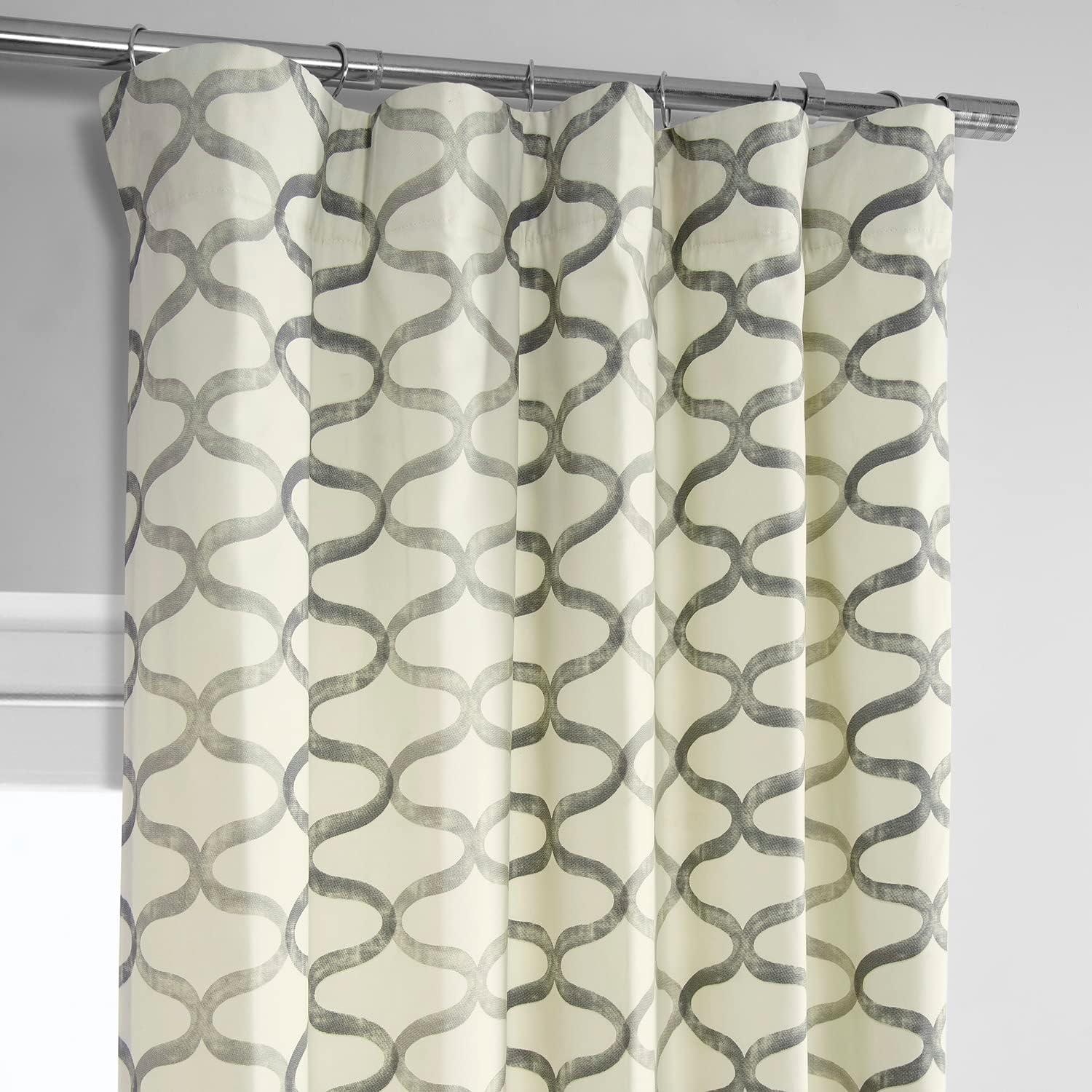 Silver Geometric Cotton Room-Darkening 96" Window Curtains