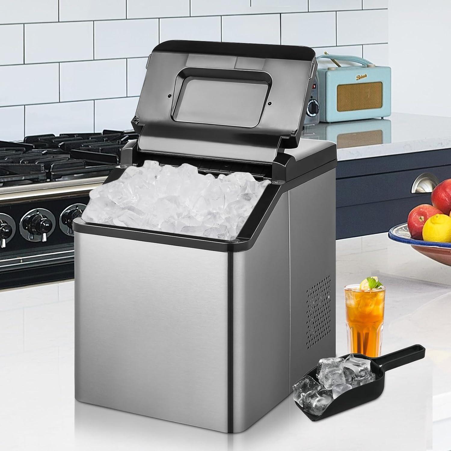 mollie Countertop Ice Maker Machine with Auto-Cleaning, 26lbs in 24Hrs, 32 Ice Cubes Ready in 20 Mins, Portable Ice Maker with Basket and Scoop for Home Kitchen Camping, Black