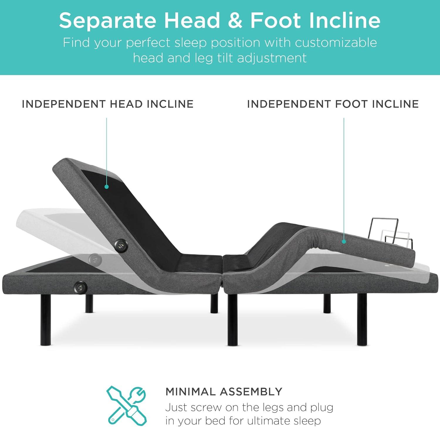 Best Choice Products Split King Size Adjustable Bed Base for Stress Management with Massage, Remote Control, USB Ports