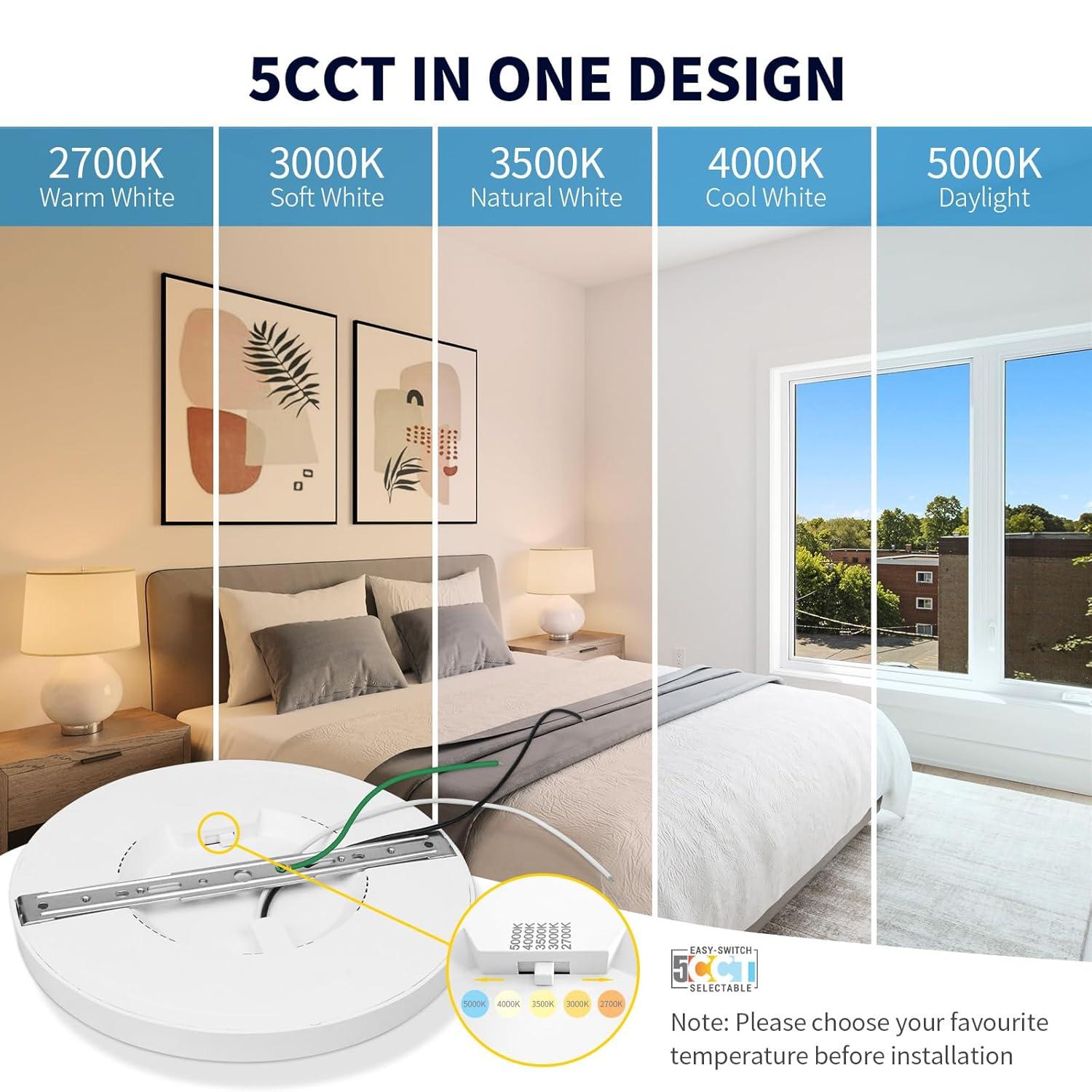 7 Inch Flush Mount LED Ceiling Light Fixture White, 14Watt, Dimmable & 2700K-5000K 5 Color Selectable Ceiling Light Fixtures Flush Mount 90+ CRI Low Profile Ceiling Light for Kitchen