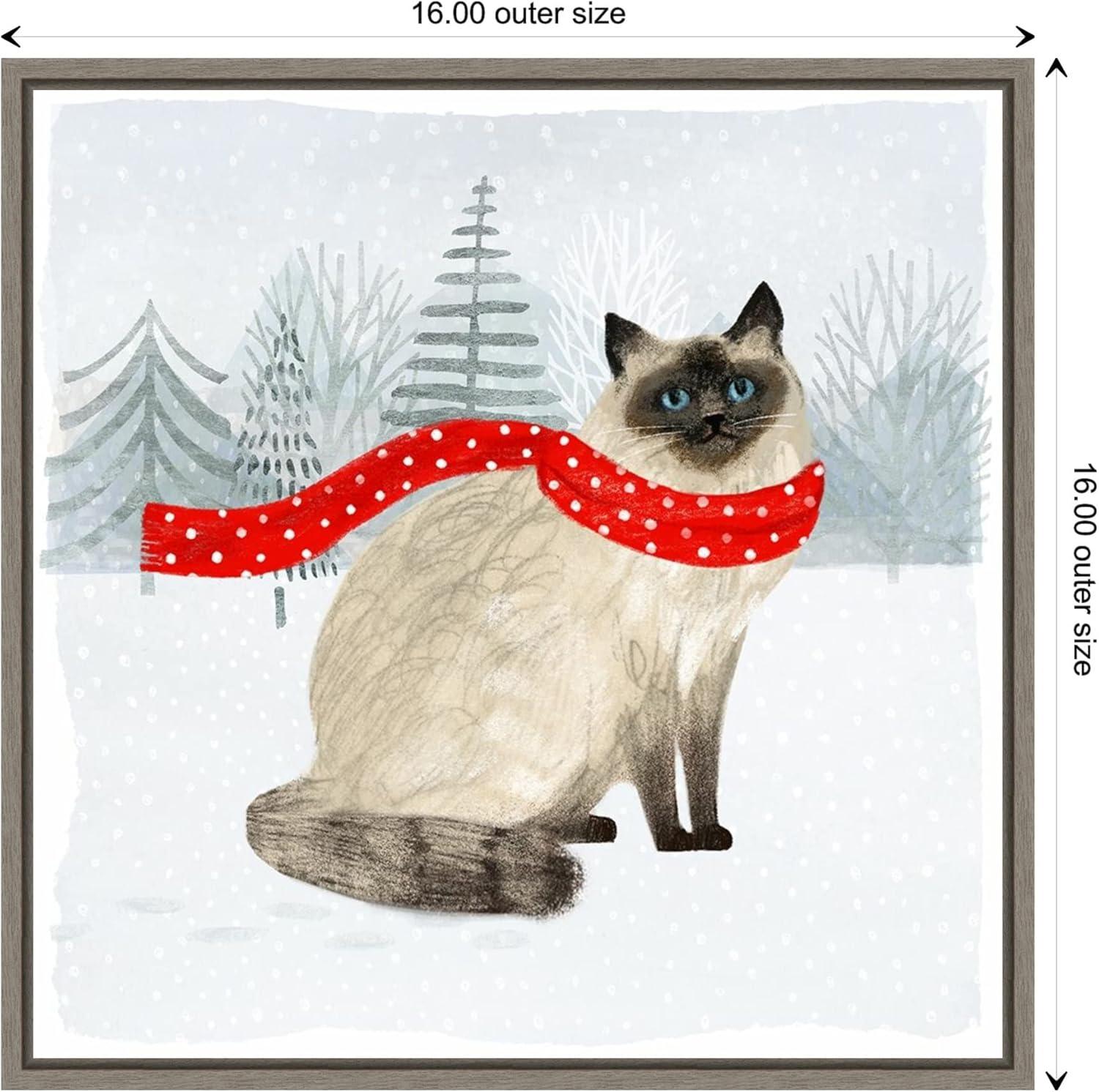 Christmas Himalayan Cat Print on Canvas with Greywash Frame