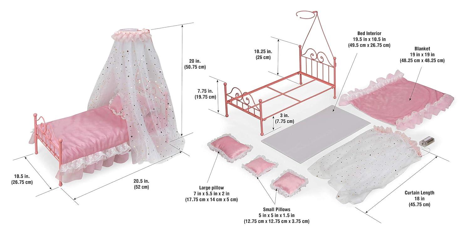 Badger Basket Starlights LED Canopy Metal Doll Bed with Bedding - Pink