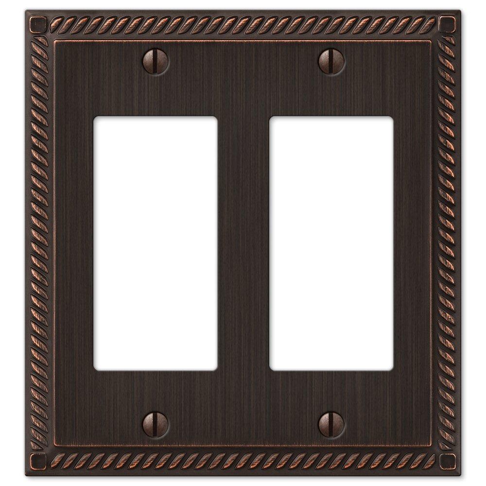 Amerelle 54RRVB Georgian Tumbled Wallplate, 2 Rocker, Cast Metal, Aged Bronze, 1-Pack