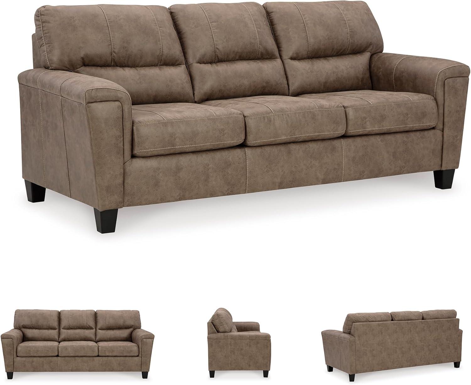 Benjara Nav Queen Size Sofa Sleeper, Fossil Brown Faux Leather, Foam, 89 Inch