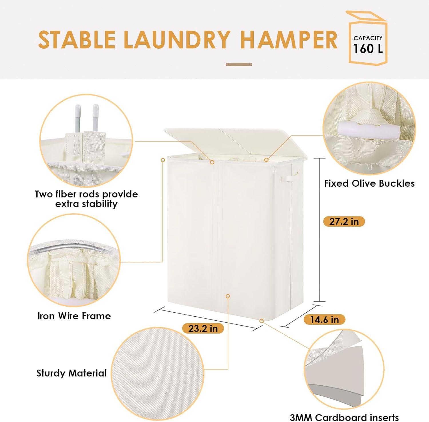 Latitude Run® 160L Laundry Hamper 3 Section, Dirty Clothes Hamper With Lid