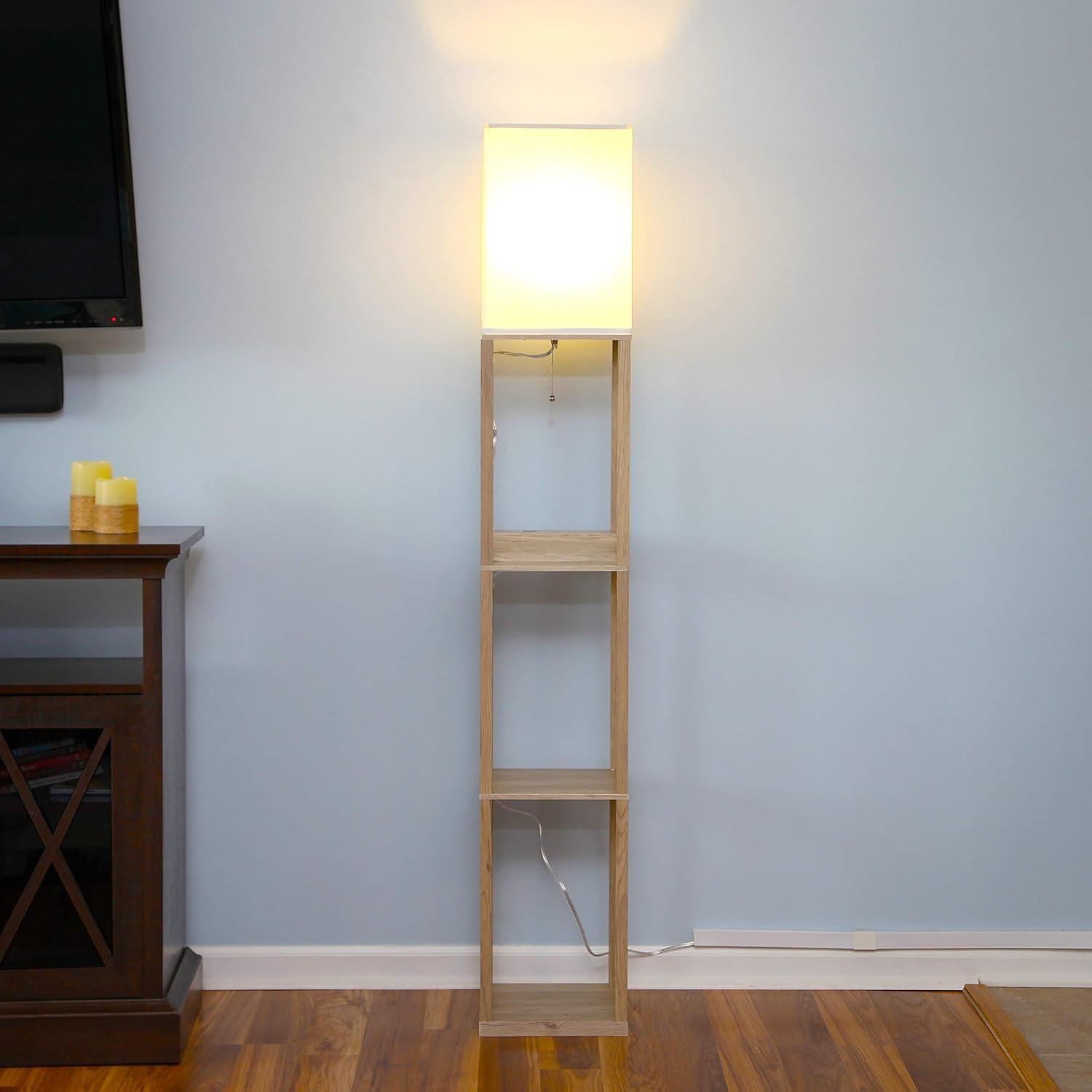 Brightech Maxwell 63 in. 3-Shelf USB-Charging LED Floor Lamp with Fabric Square Shade